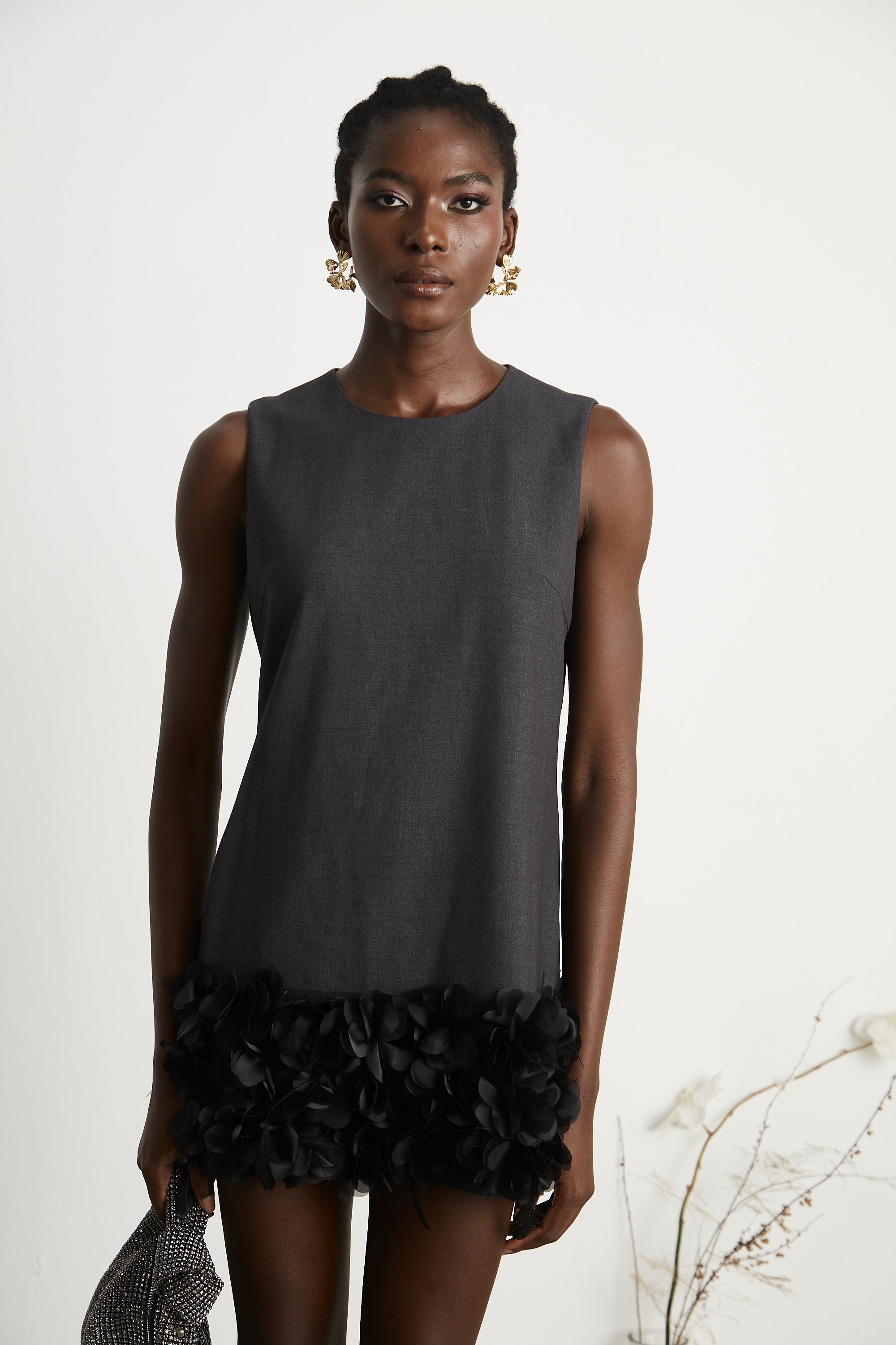 Marianne petal-trim wool mini dress - Black