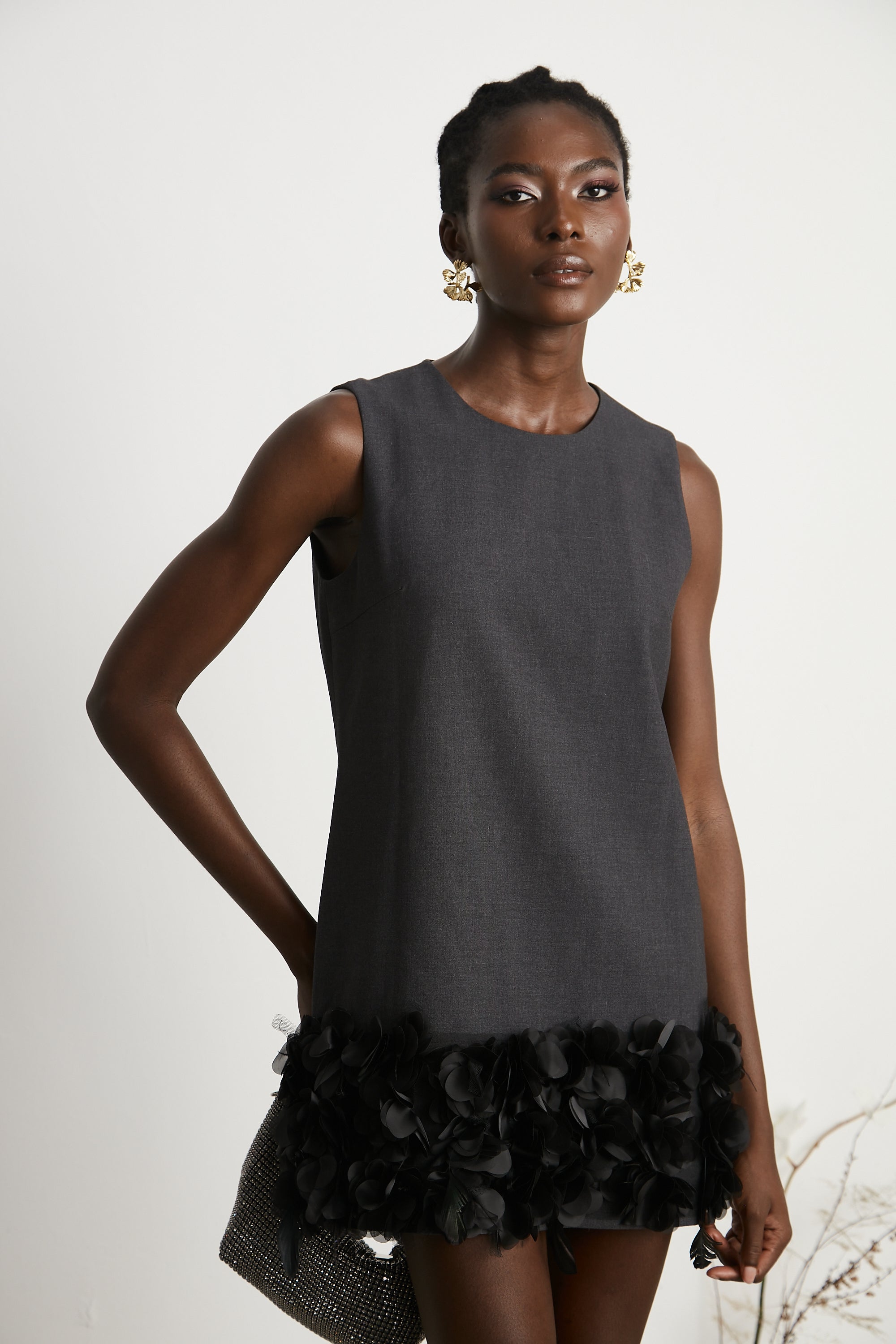 Marianne petal-trim wool mini dress - Black