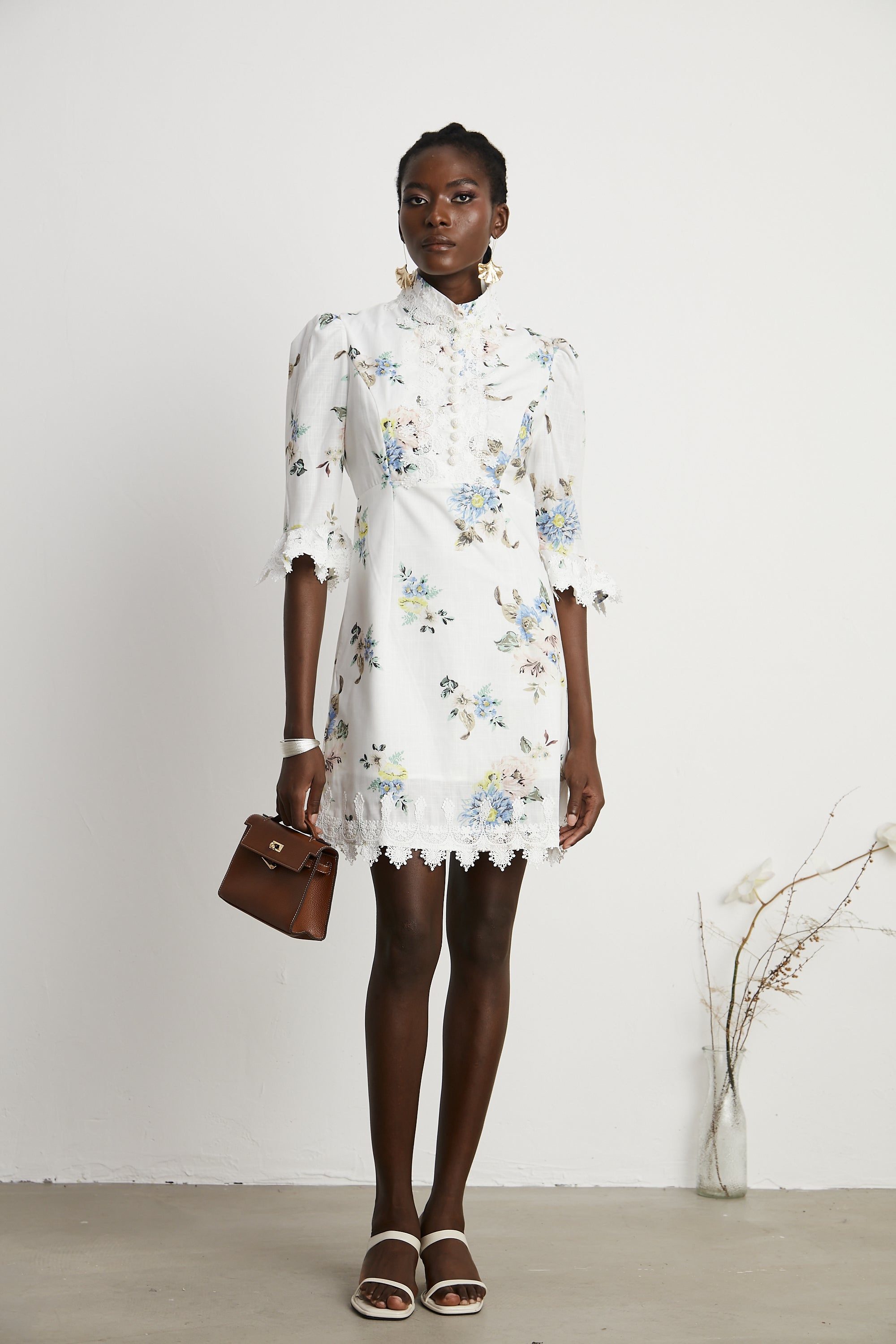 Marivel floral-print lace-trim mini dress (US Only)