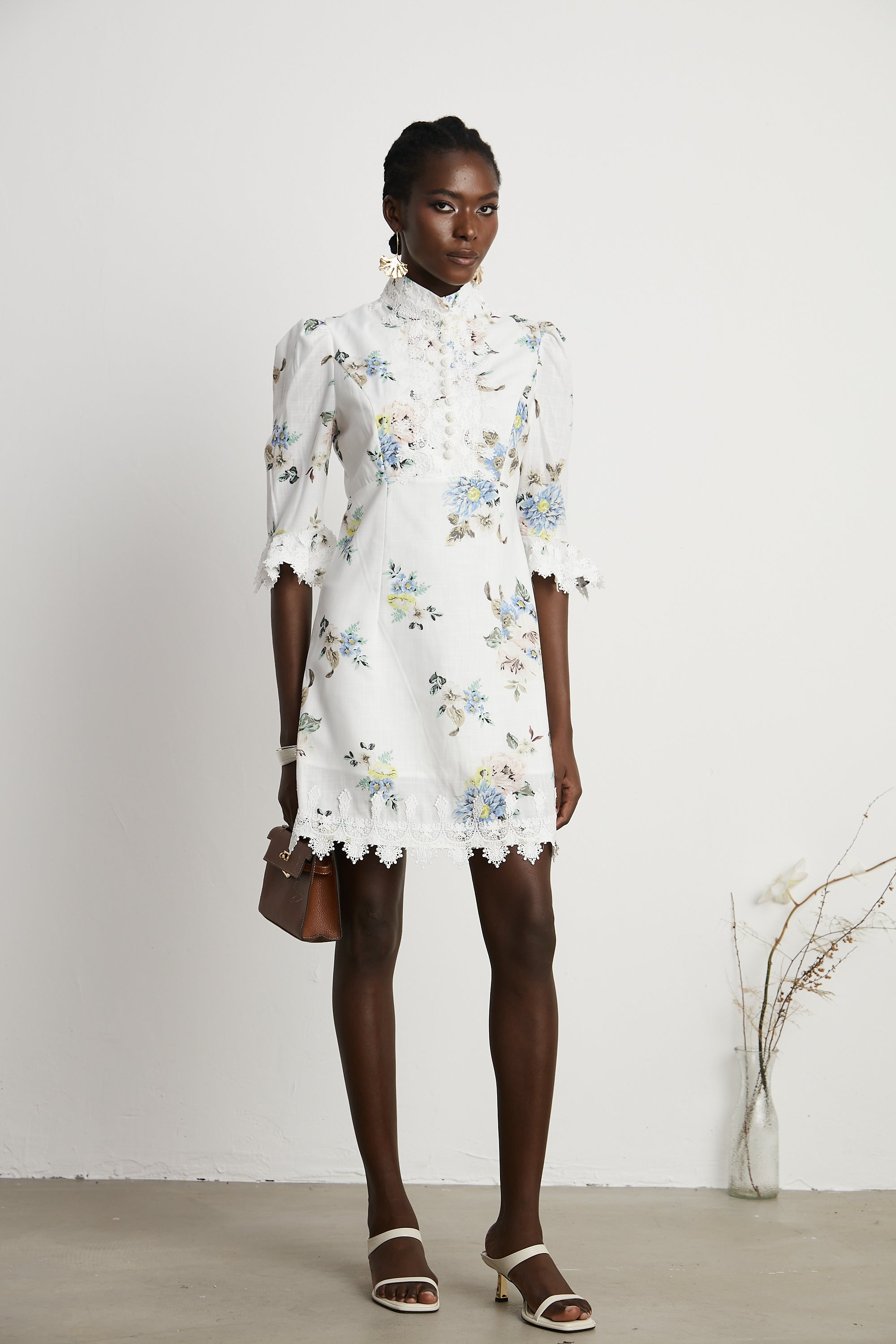 Marivel floral-print lace-trim mini dress (US Only)