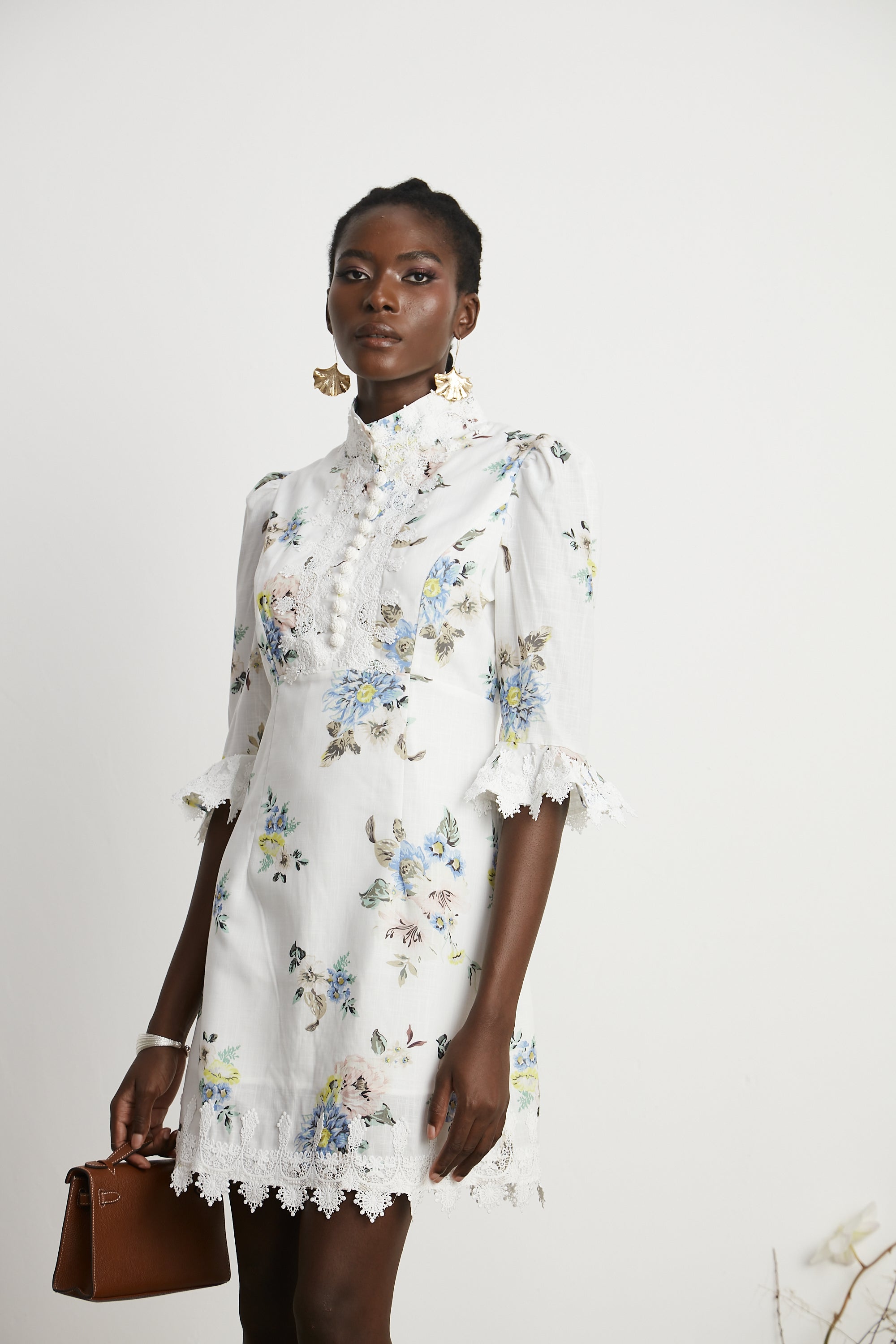 Marivel floral-print lace-trim mini dress (US Only)