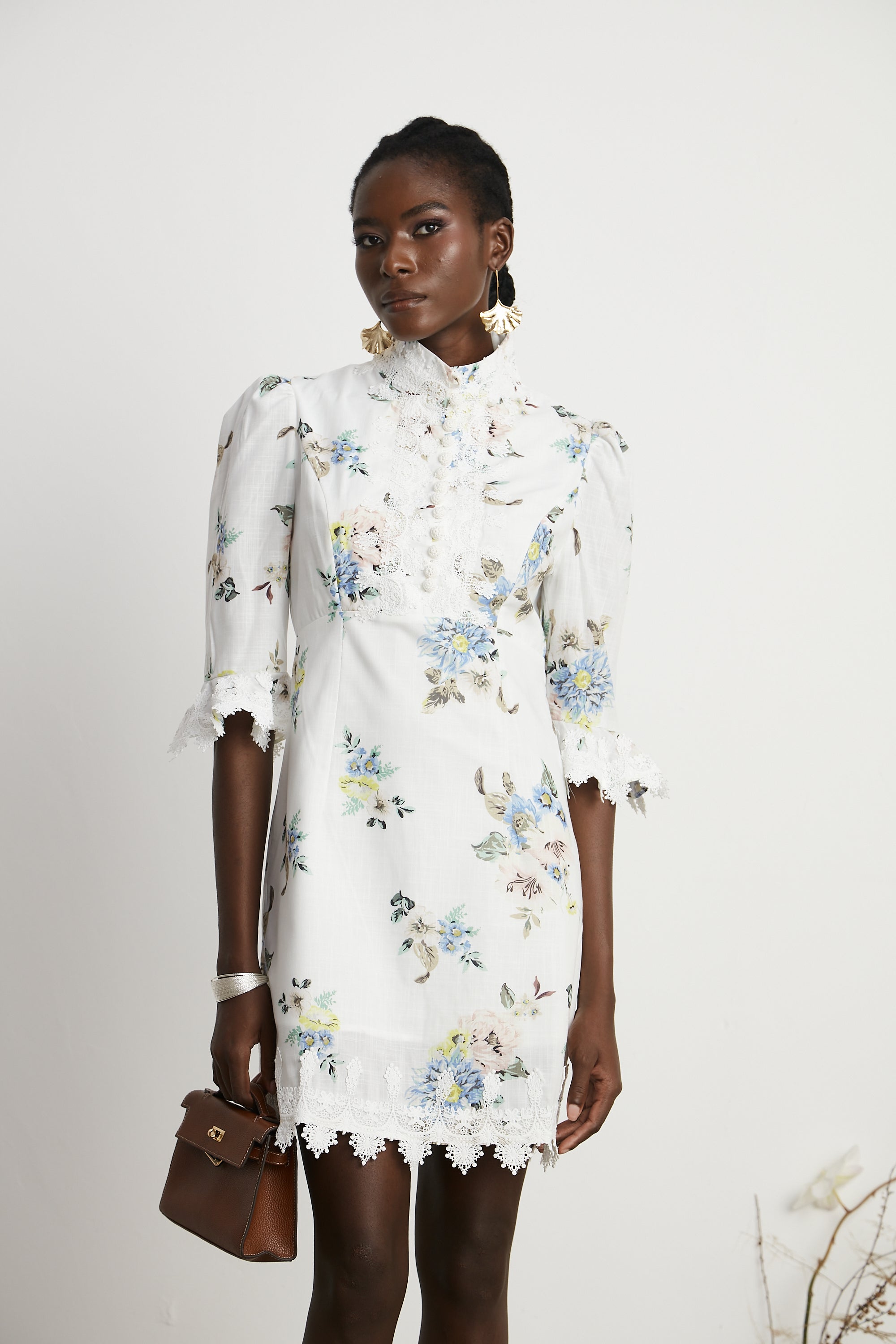 Marivel floral-print lace-trim mini dress (US Only)