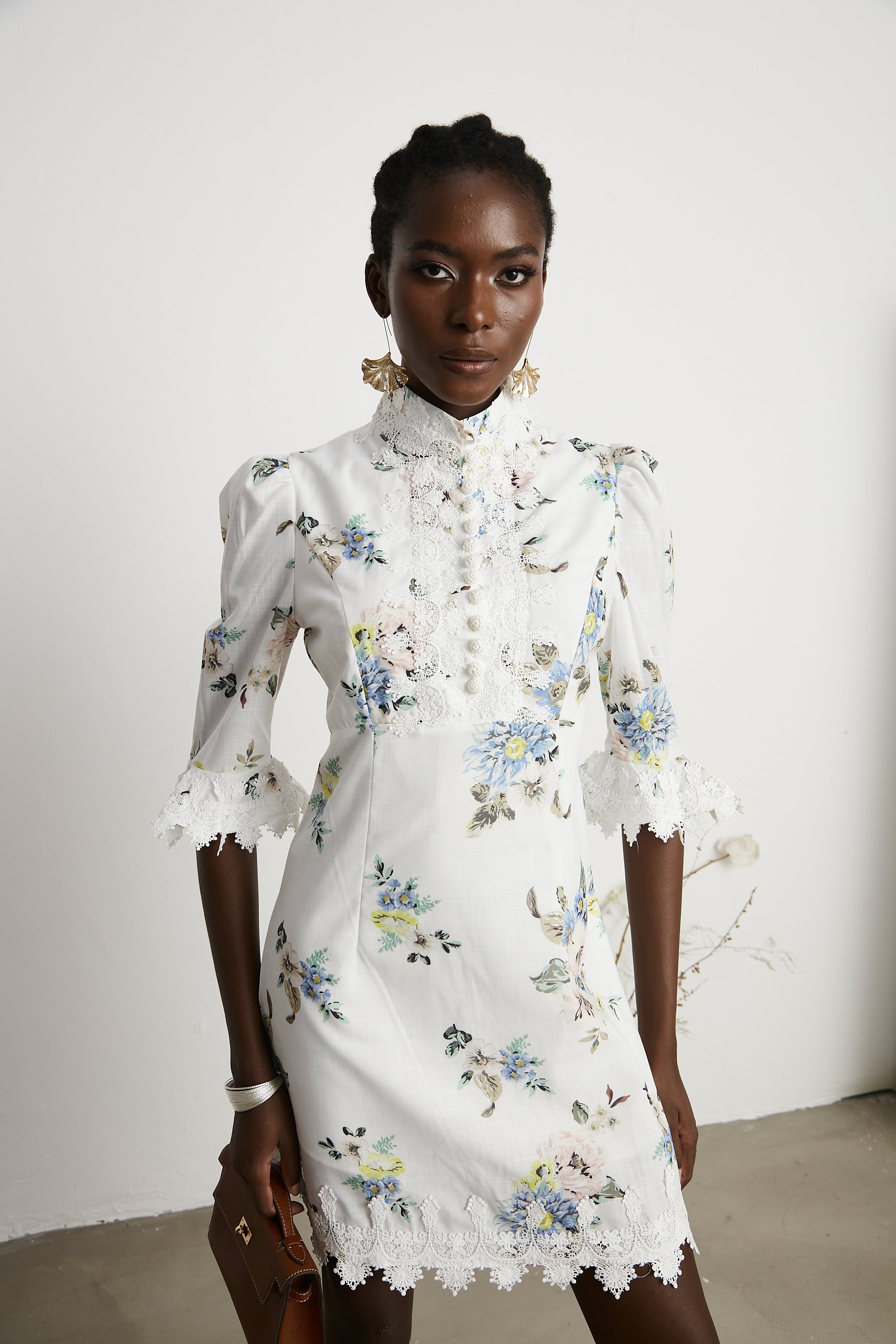 Marivel floral-print lace-trim mini dress (US Only)