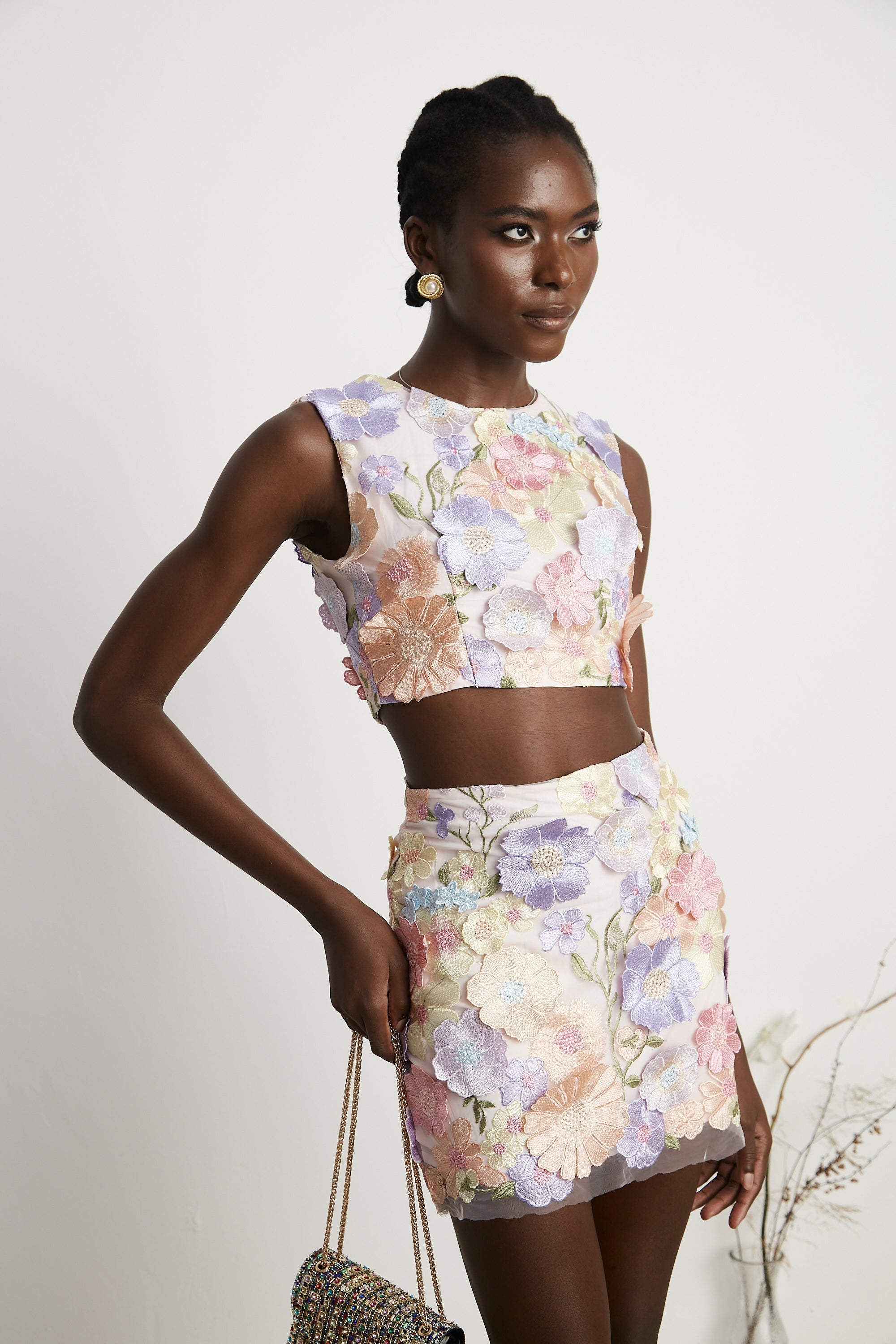 Malika petal embroidered top & skirt matching set (US Only)