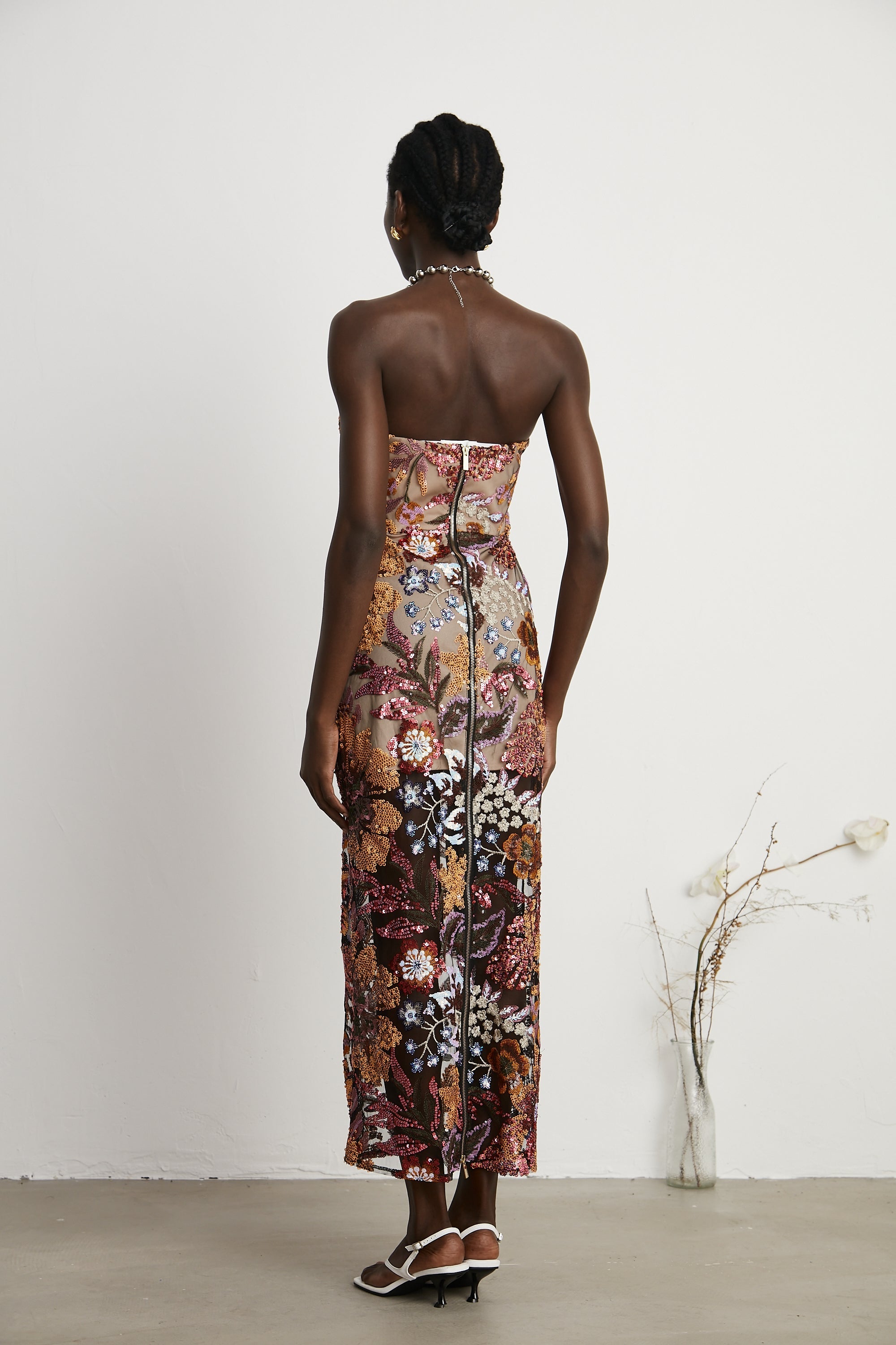Thérèse sequin-embellished embroidered floral colorful midi dress (Final Sale-US Only)