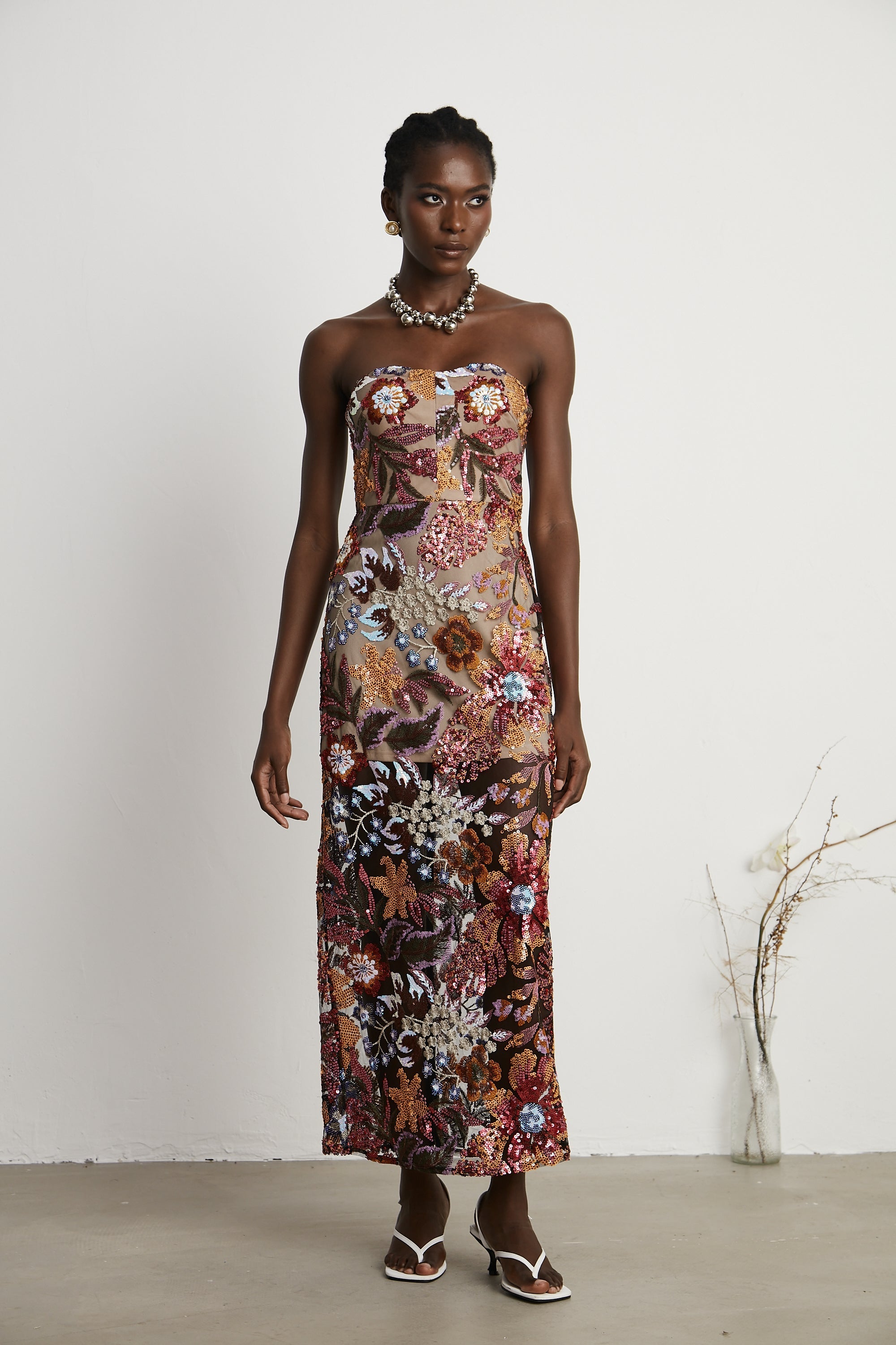 Thérèse sequin-embellished embroidered floral colorful midi dress (Final Sale-US Only)