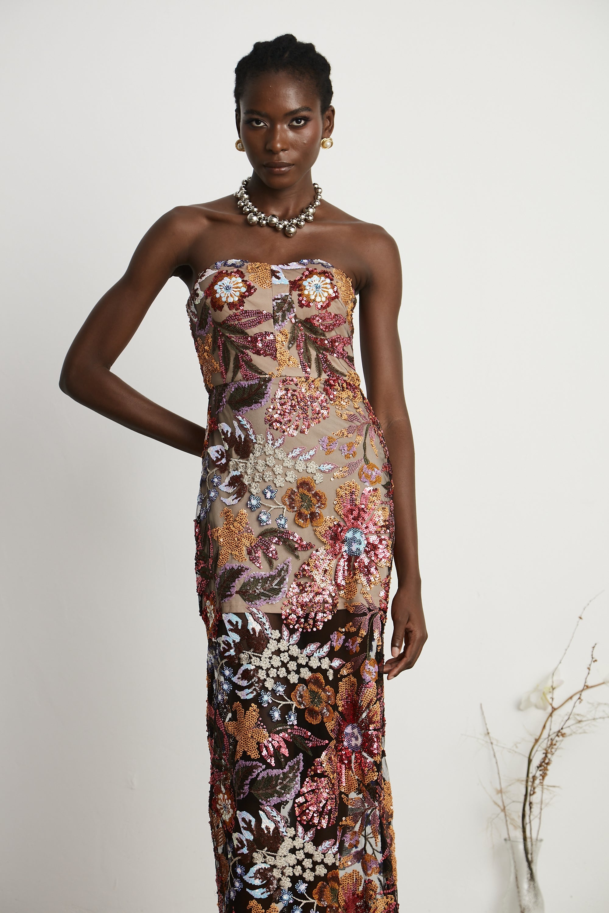 Thérèse sequin-embellished embroidered floral colorful midi dress (Final Sale-US Only)