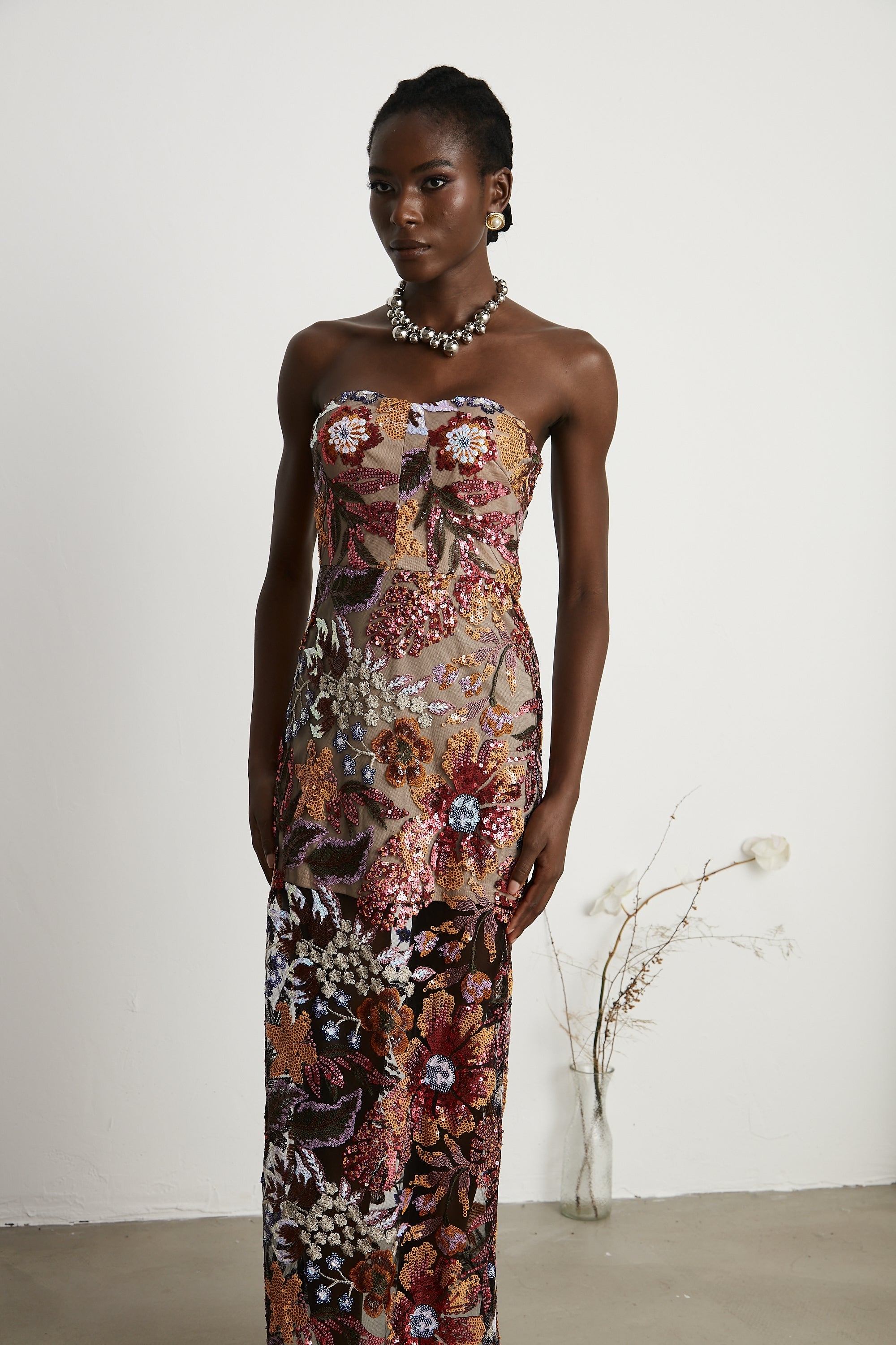 Thérèse sequin-embellished embroidered floral colorful midi dress (Final Sale-US Only)