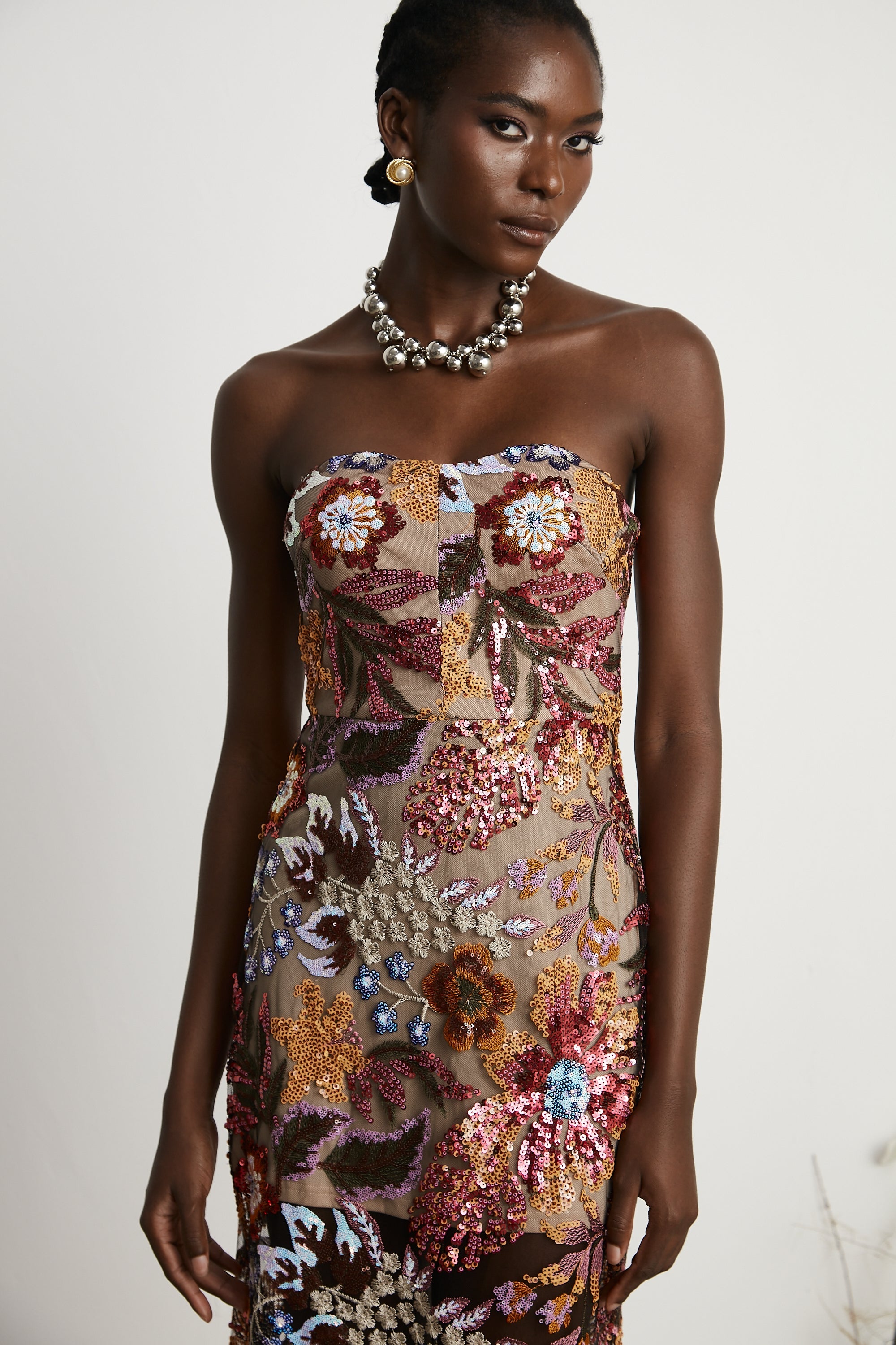 Thérèse sequin-embellished embroidered floral colorful midi dress (Final Sale-US Only)