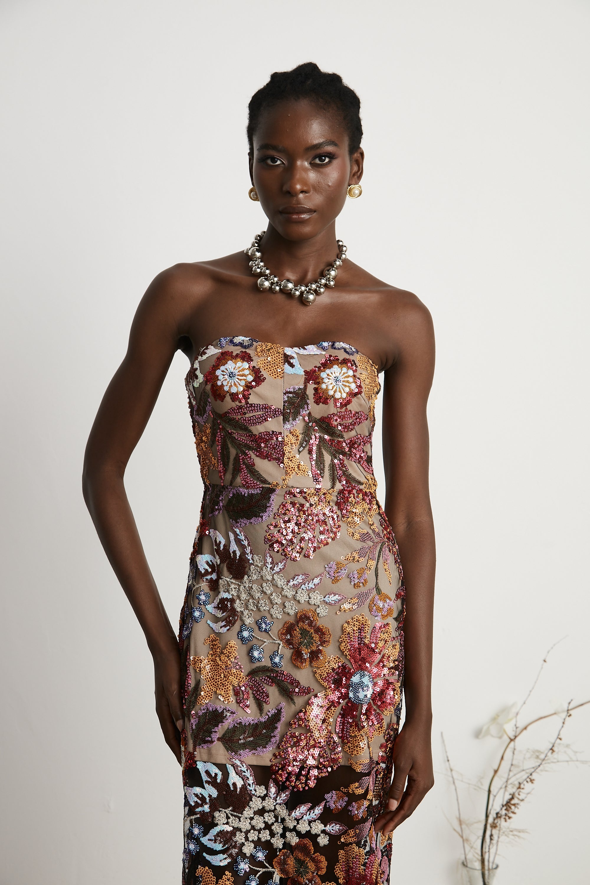 Thérèse sequin-embellished embroidered floral colorful midi dress (Final Sale-US Only)