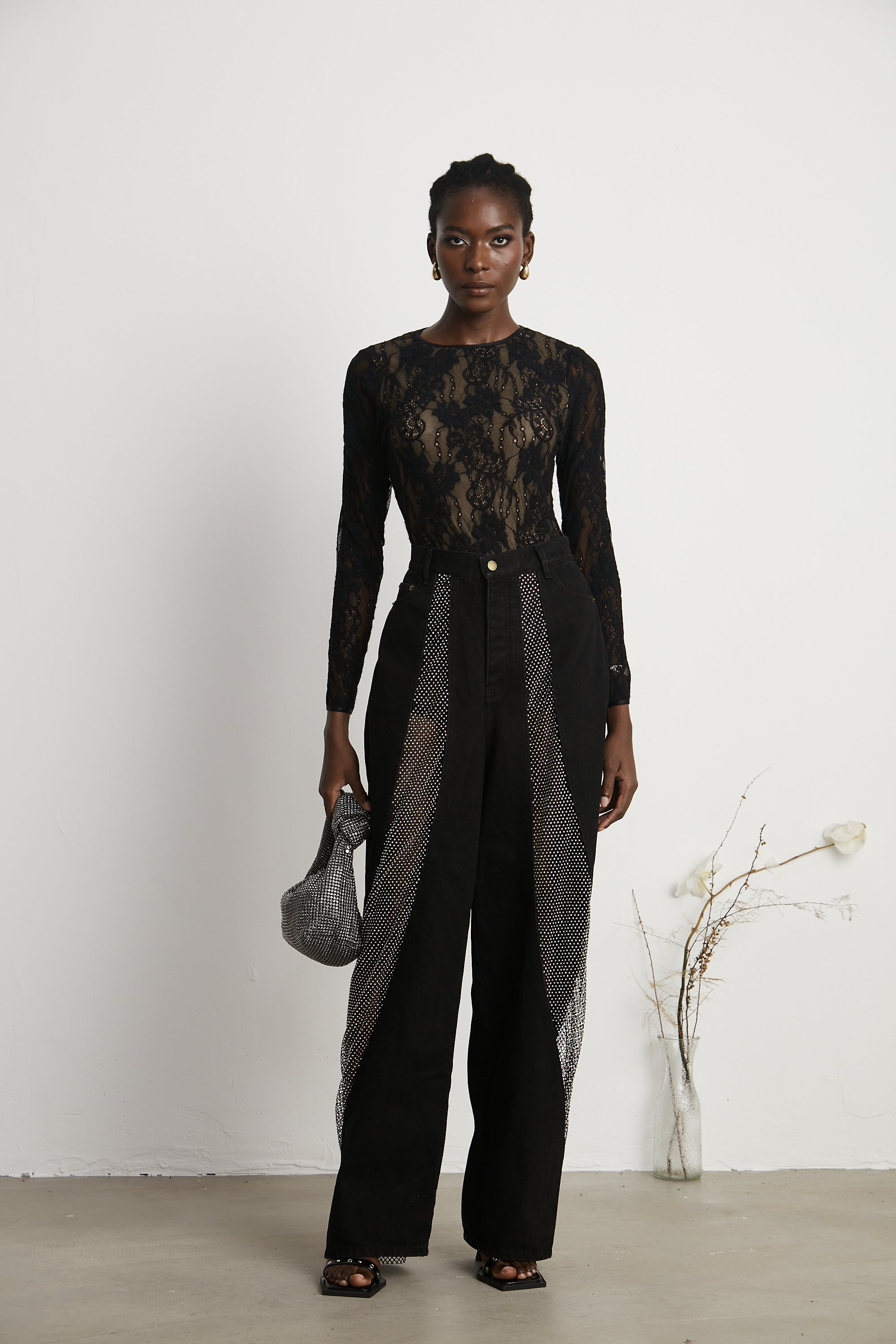 Thérèse mesh-panel wide-leg jeans (US Only)
