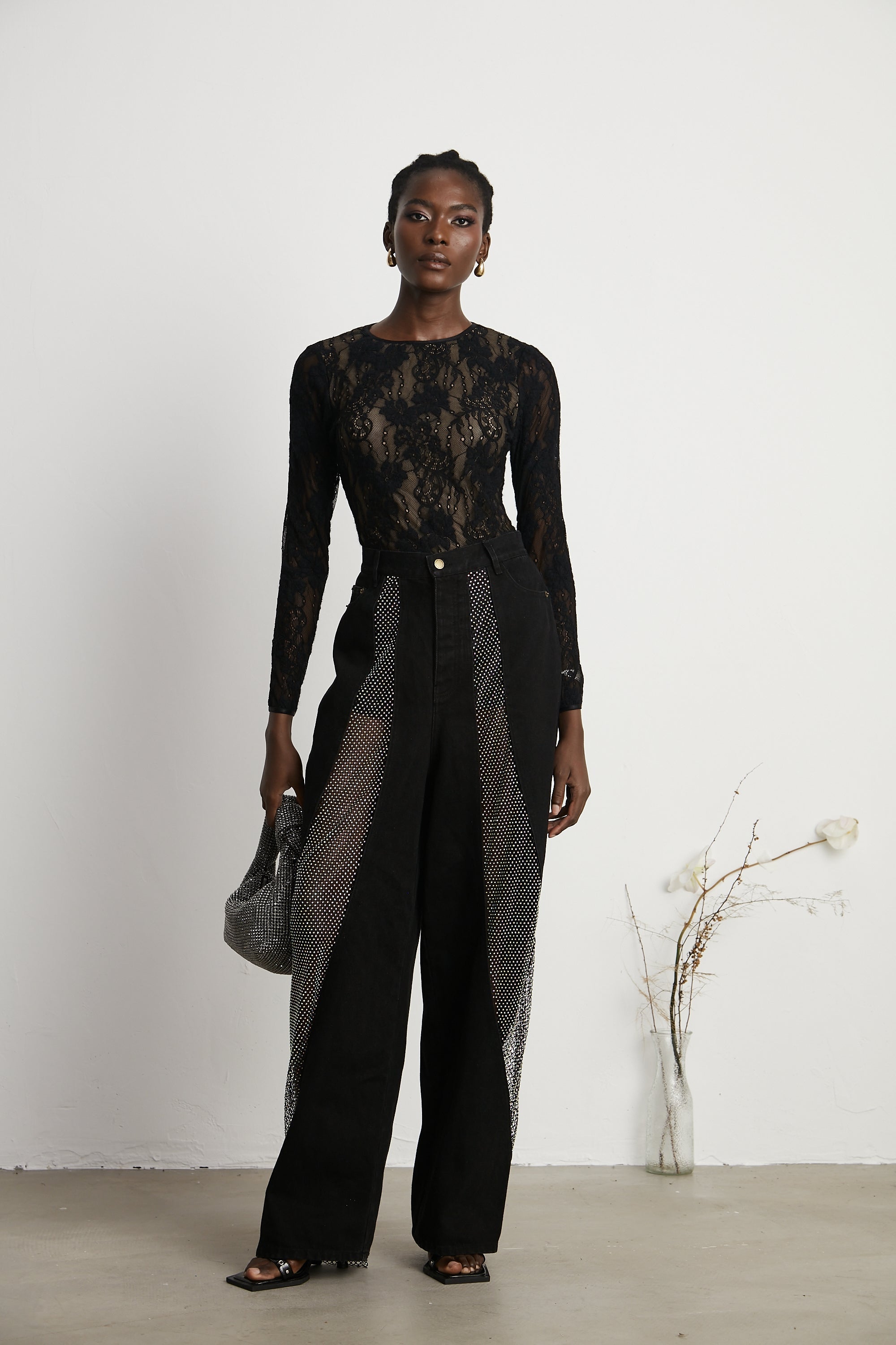 Thérèse mesh-panel wide-leg jeans (US Only)