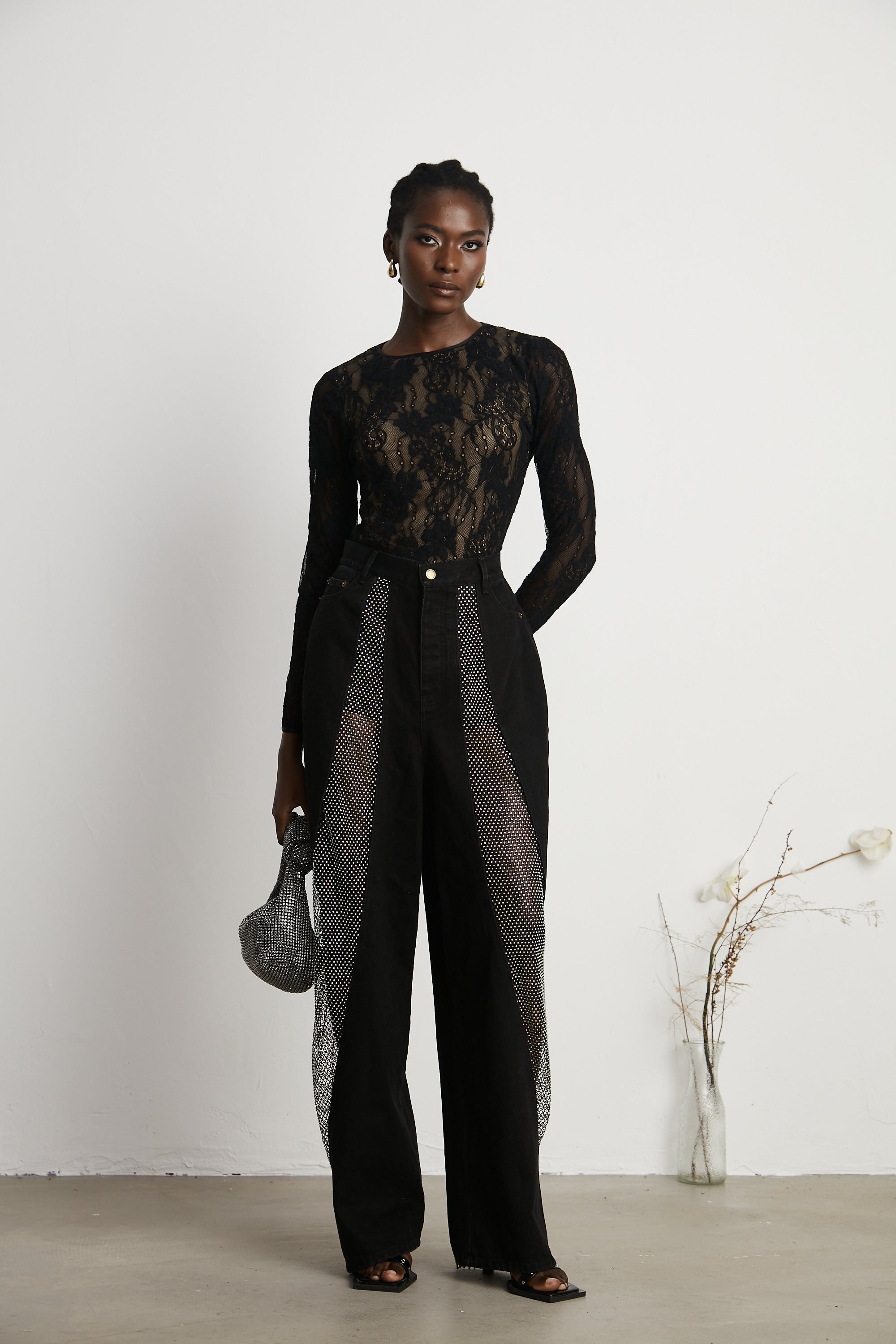 Thérèse mesh-panel wide-leg jeans (US Only)