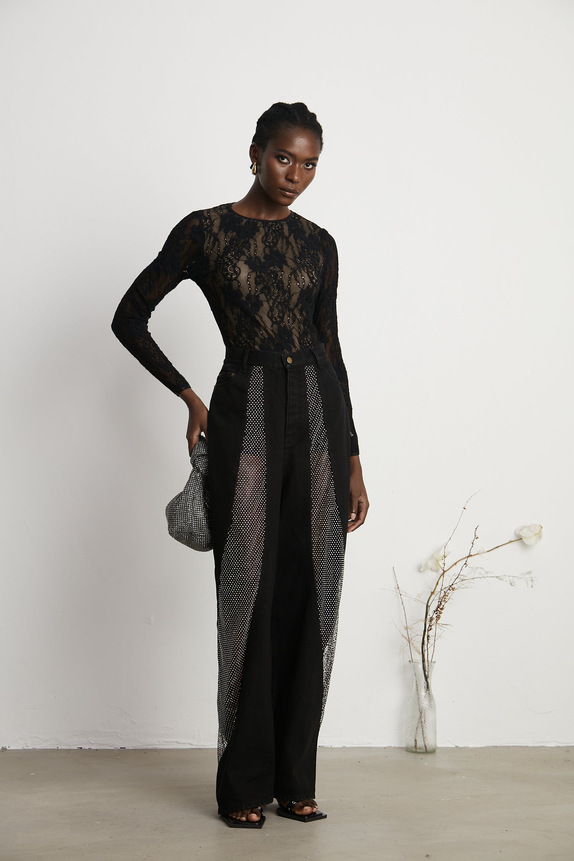 Thérèse mesh-panel wide-leg jeans (US Only)