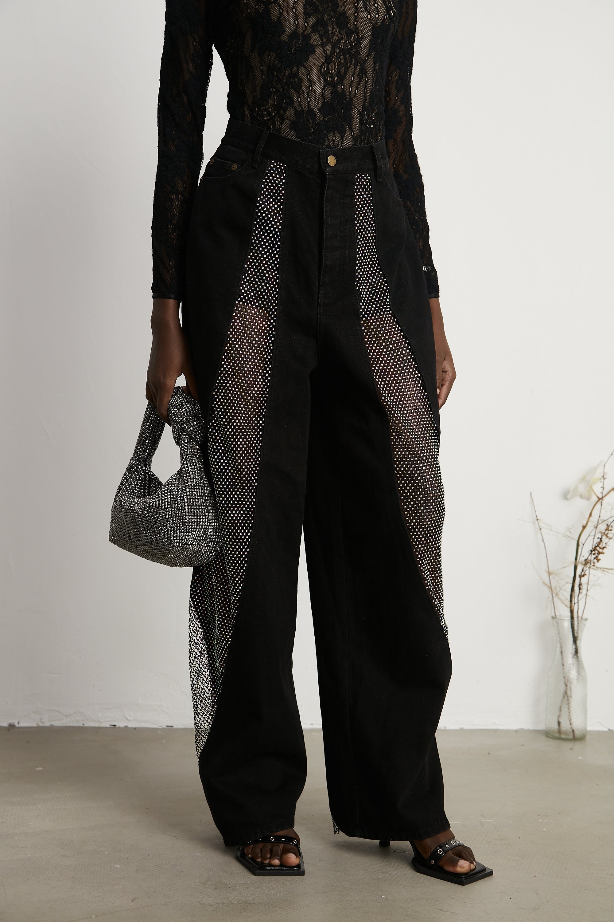 Thérèse mesh-panel wide-leg jeans (US Only)