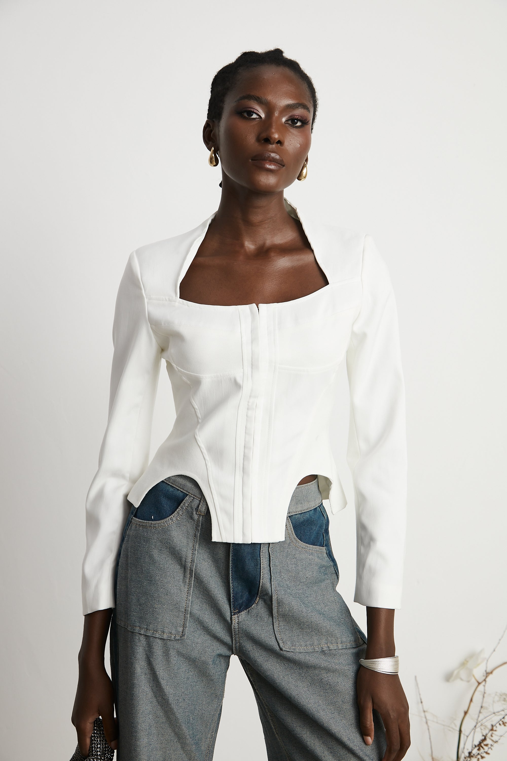 Yvette white long-sleeved corset top (US Only)