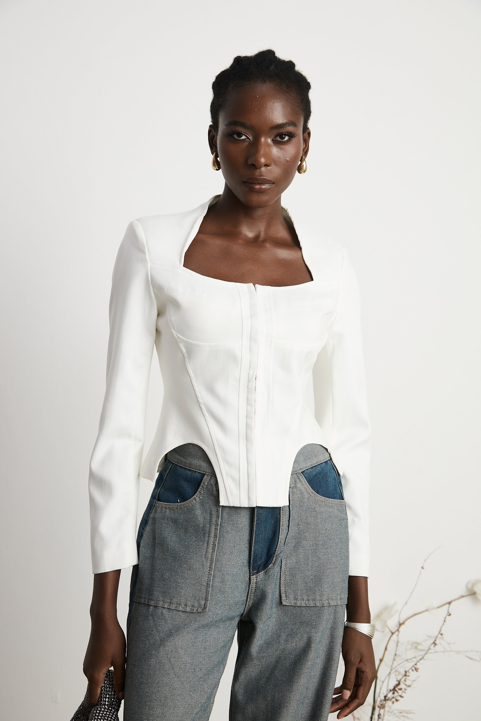 Yvette white long-sleeved corset top (US Only)