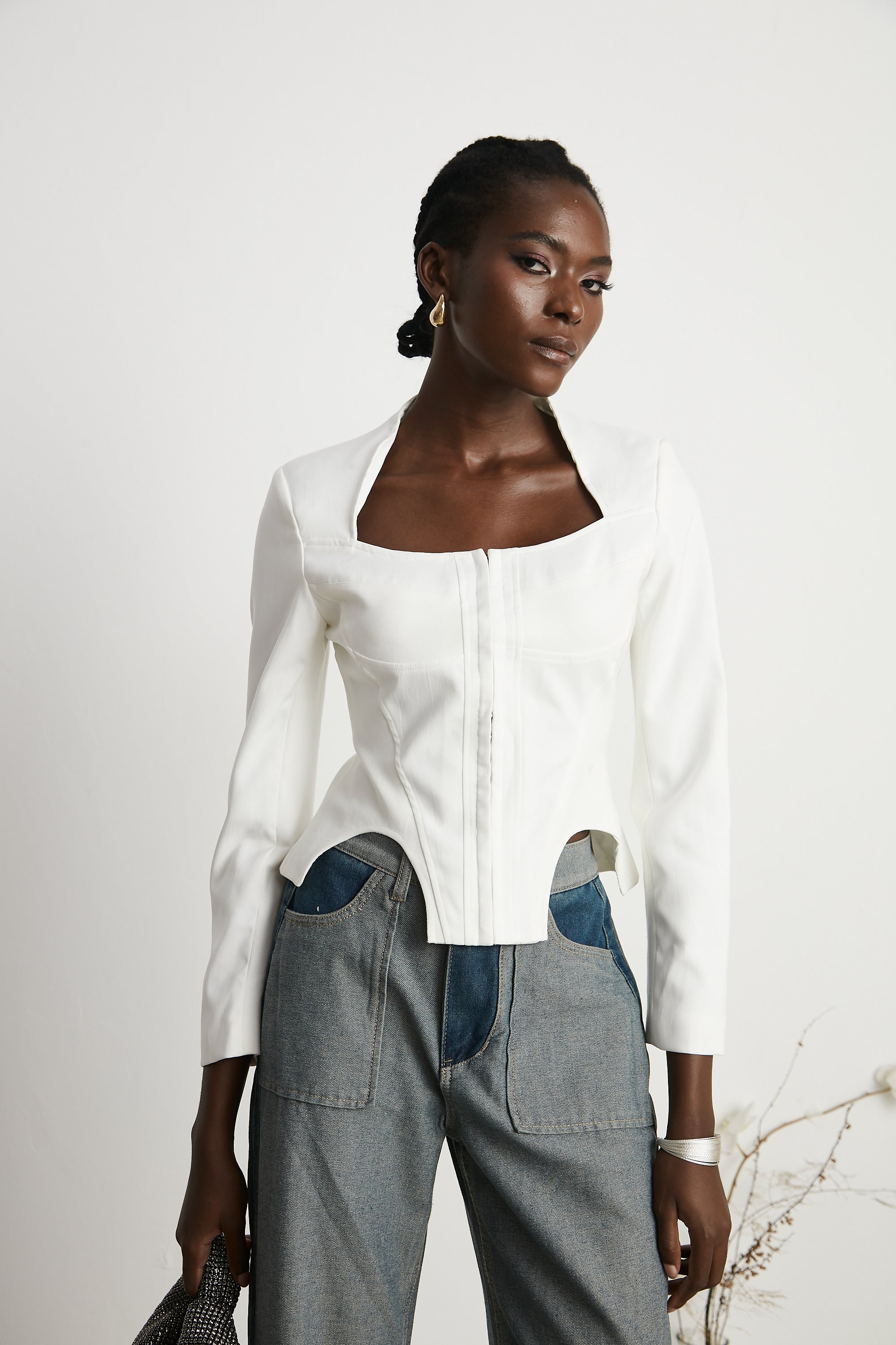Yvette white long-sleeved corset top (US Only)