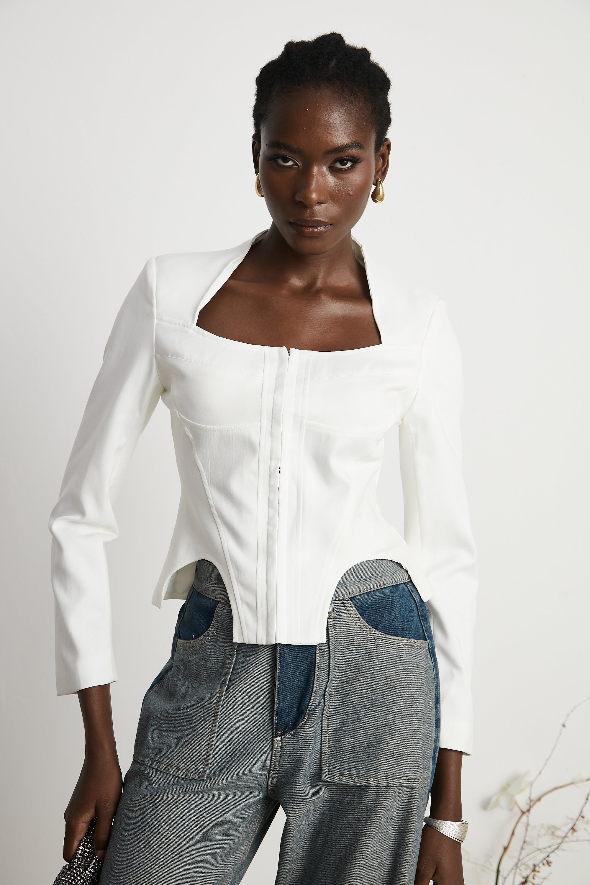 Yvette white long-sleeved corset top (US Only)