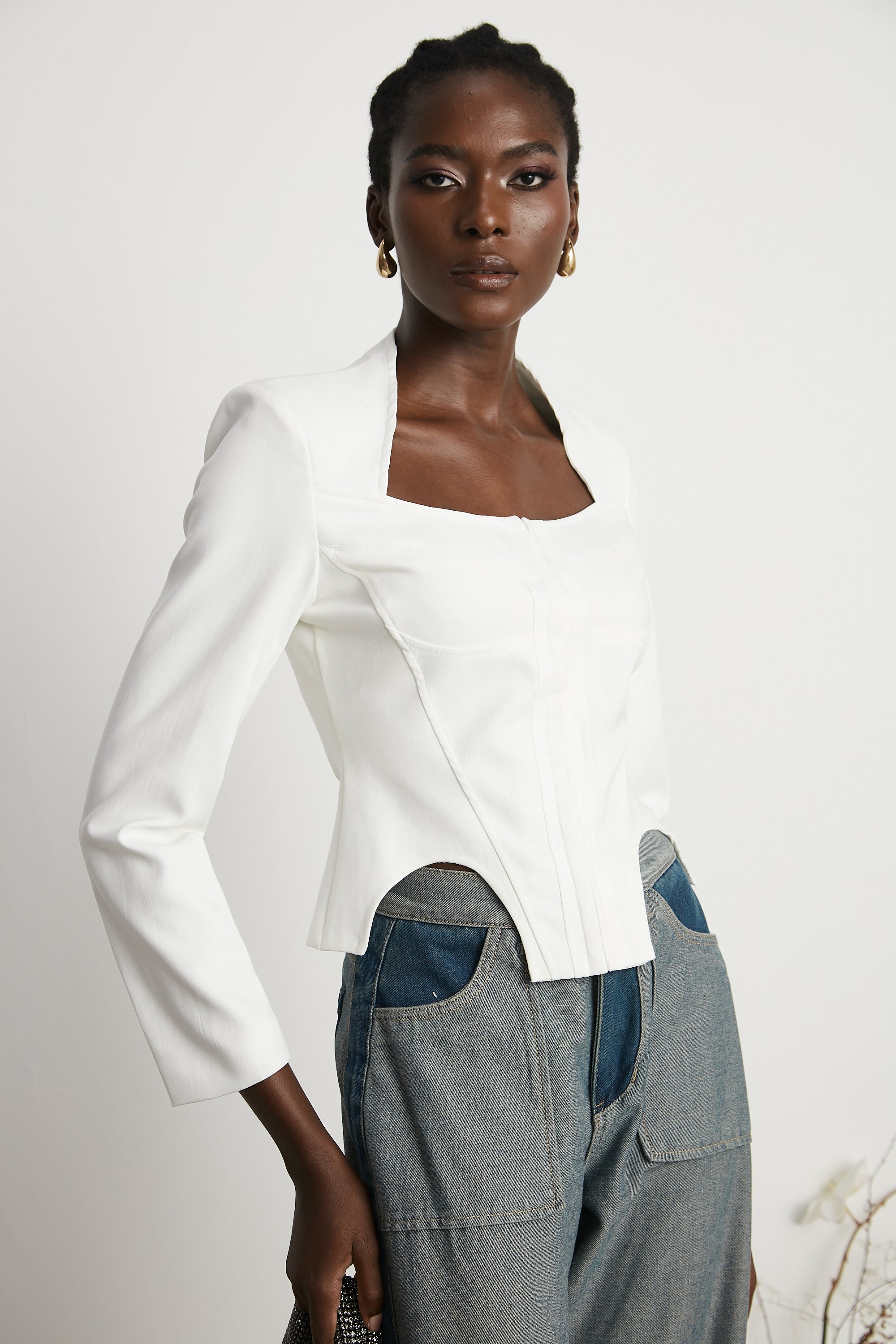 Yvette white long-sleeved corset top (US Only)