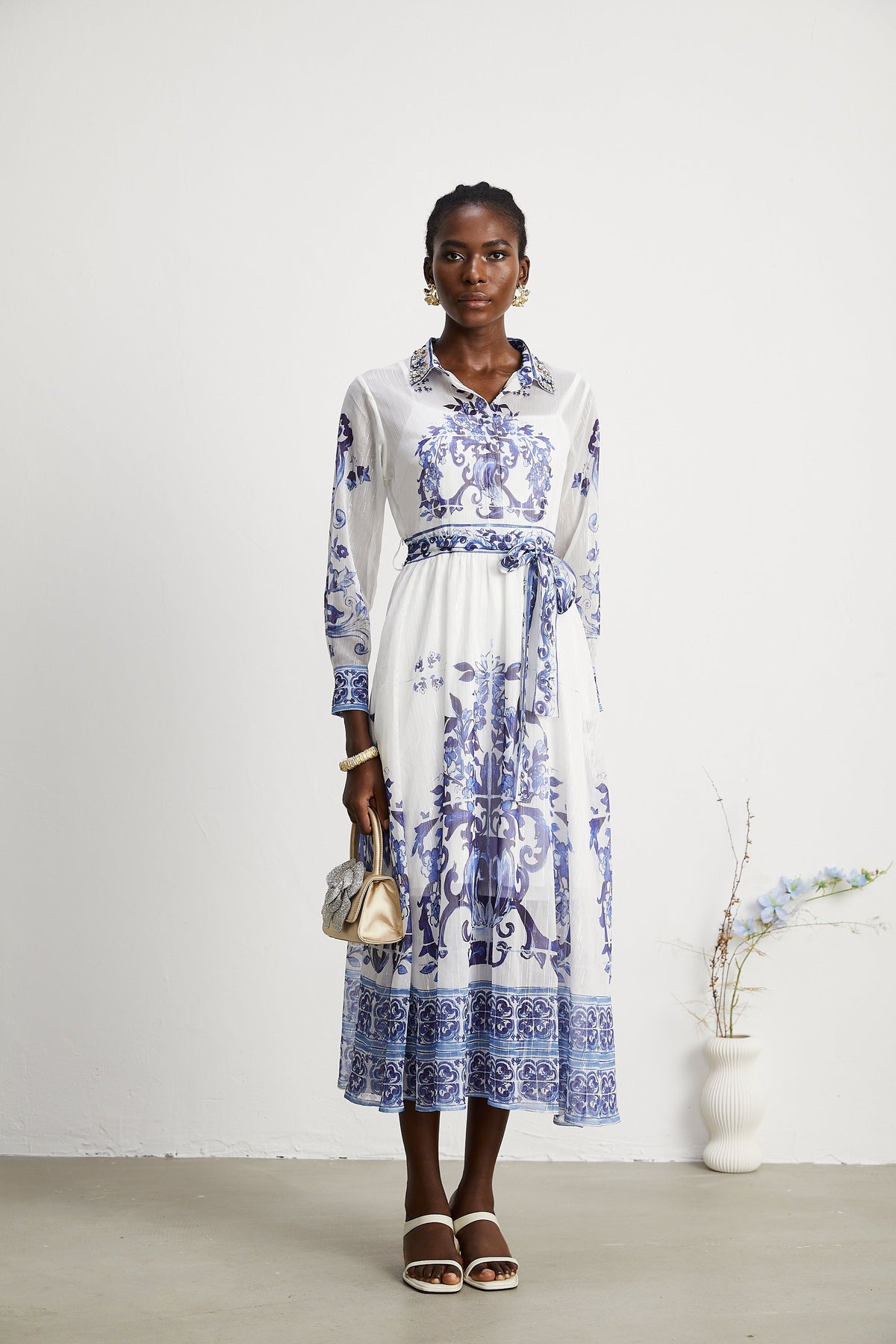 Isabelle pattern-print cinch-waist midi dress (Final Sale)