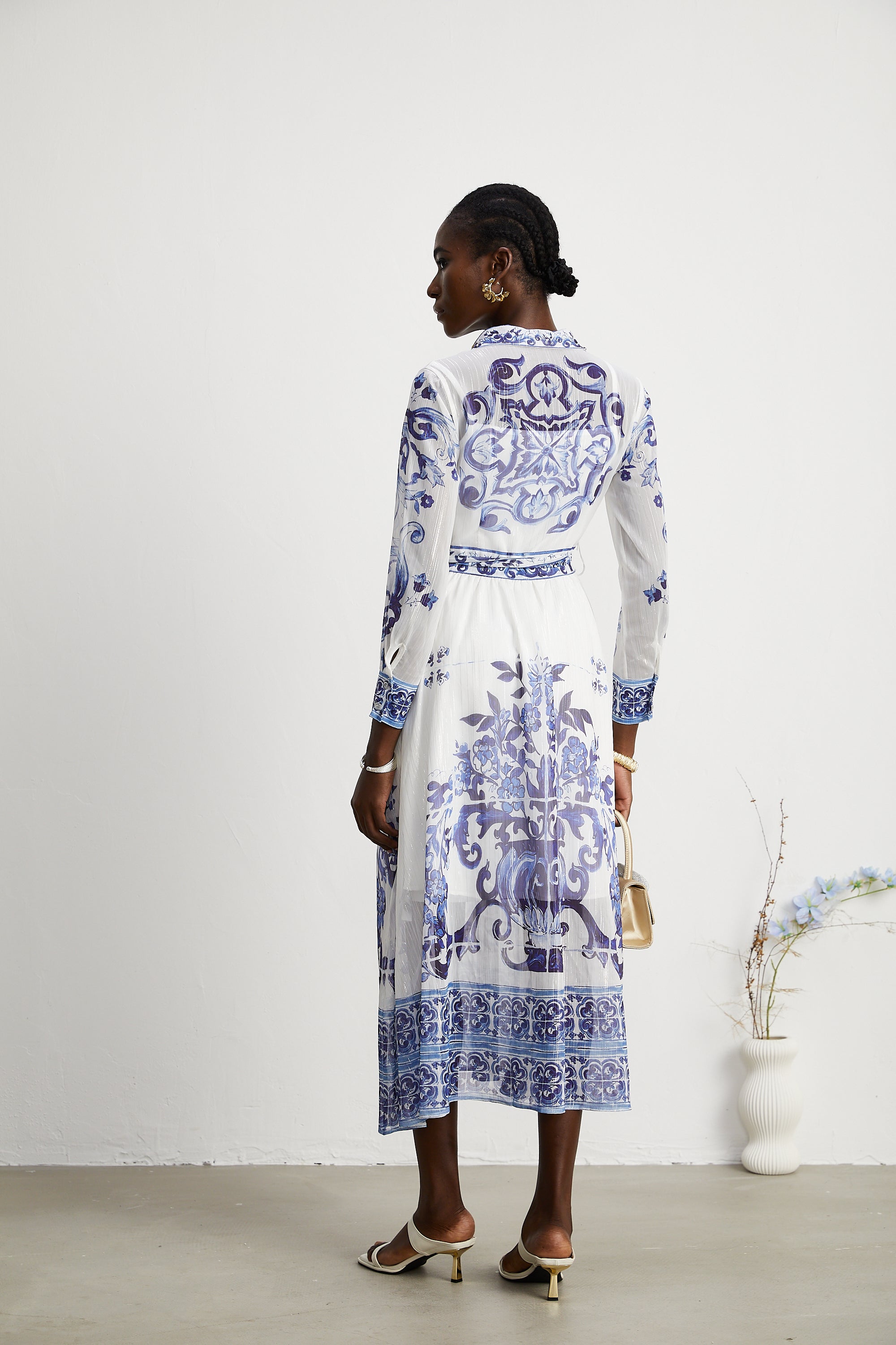 Isabelle pattern-print cinch-waist midi dress (US Only)