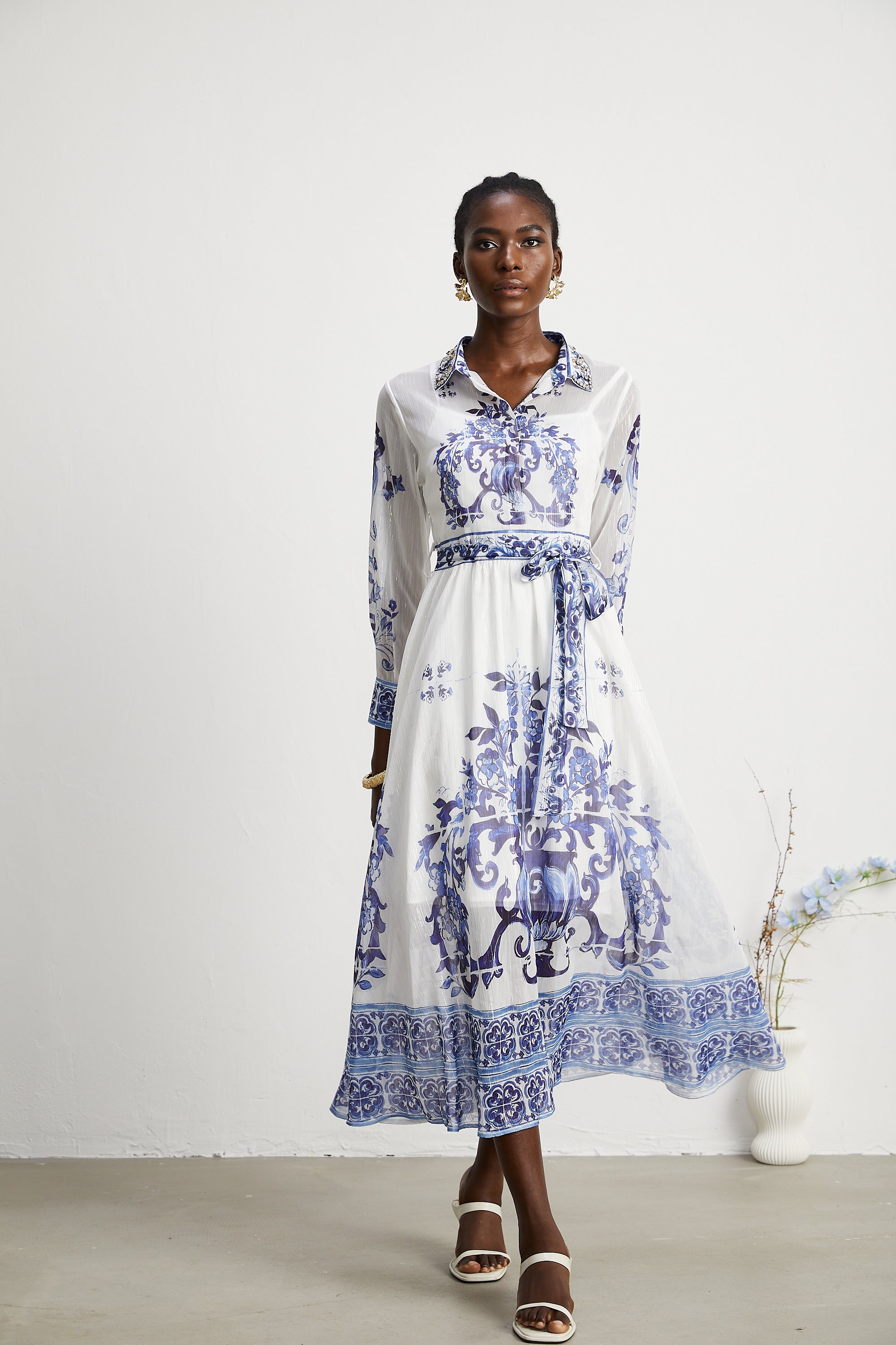 Isabelle pattern-print cinch-waist midi dress (US Only)