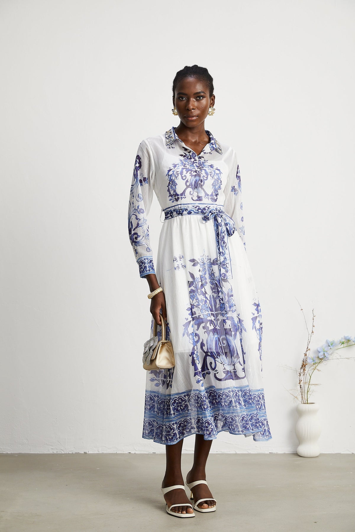 Isabelle pattern-print cinch-waist midi dress (Final Sale)