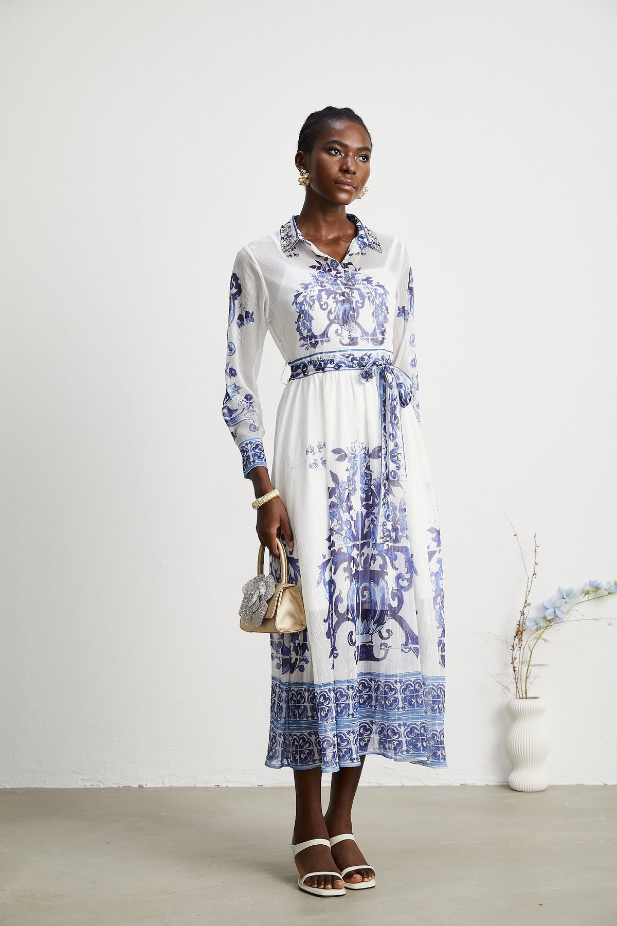Isabelle pattern-print cinch-waist midi dress (Final Sale)