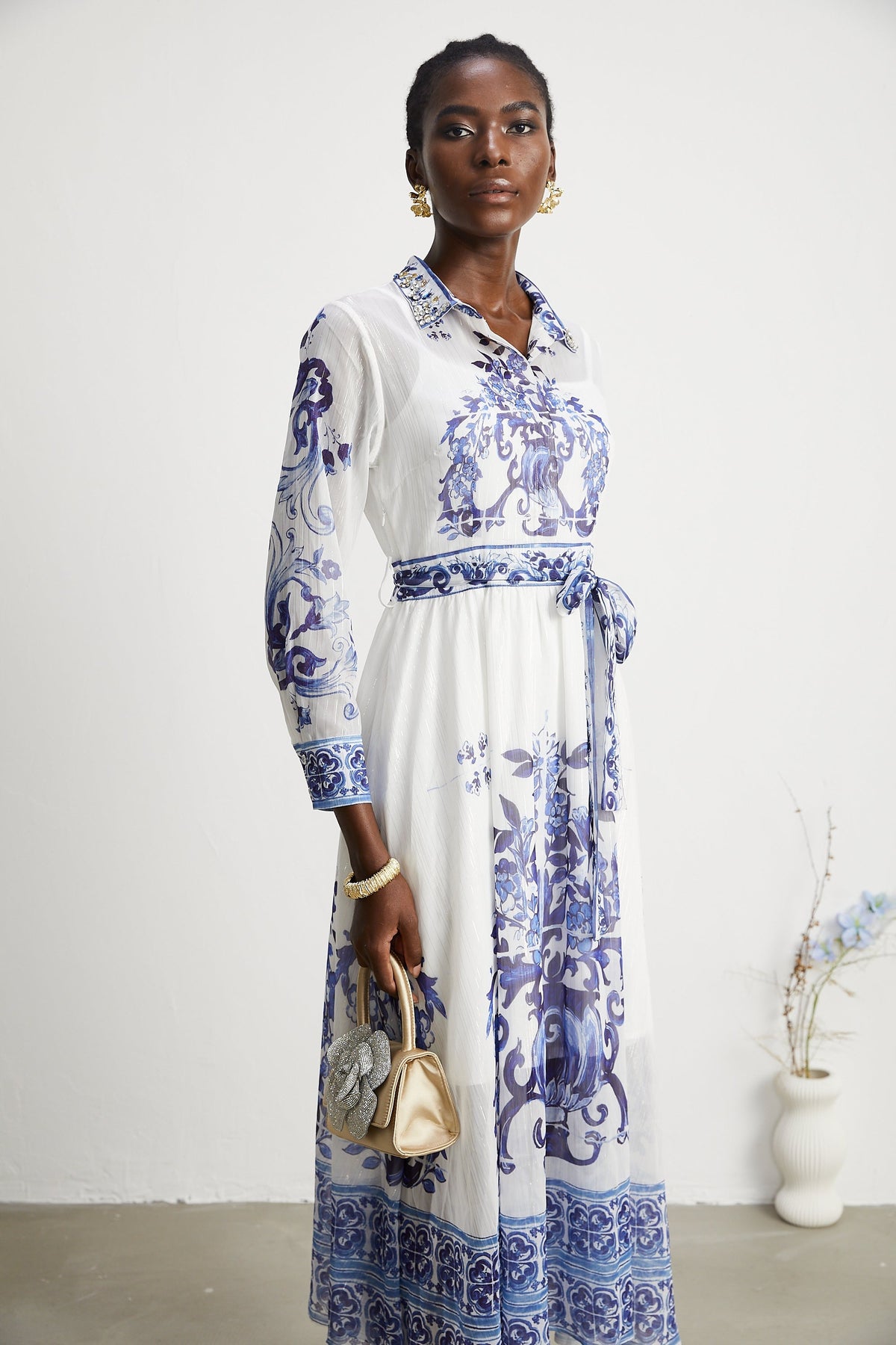 Isabelle pattern-print cinch-waist midi dress (Final Sale)