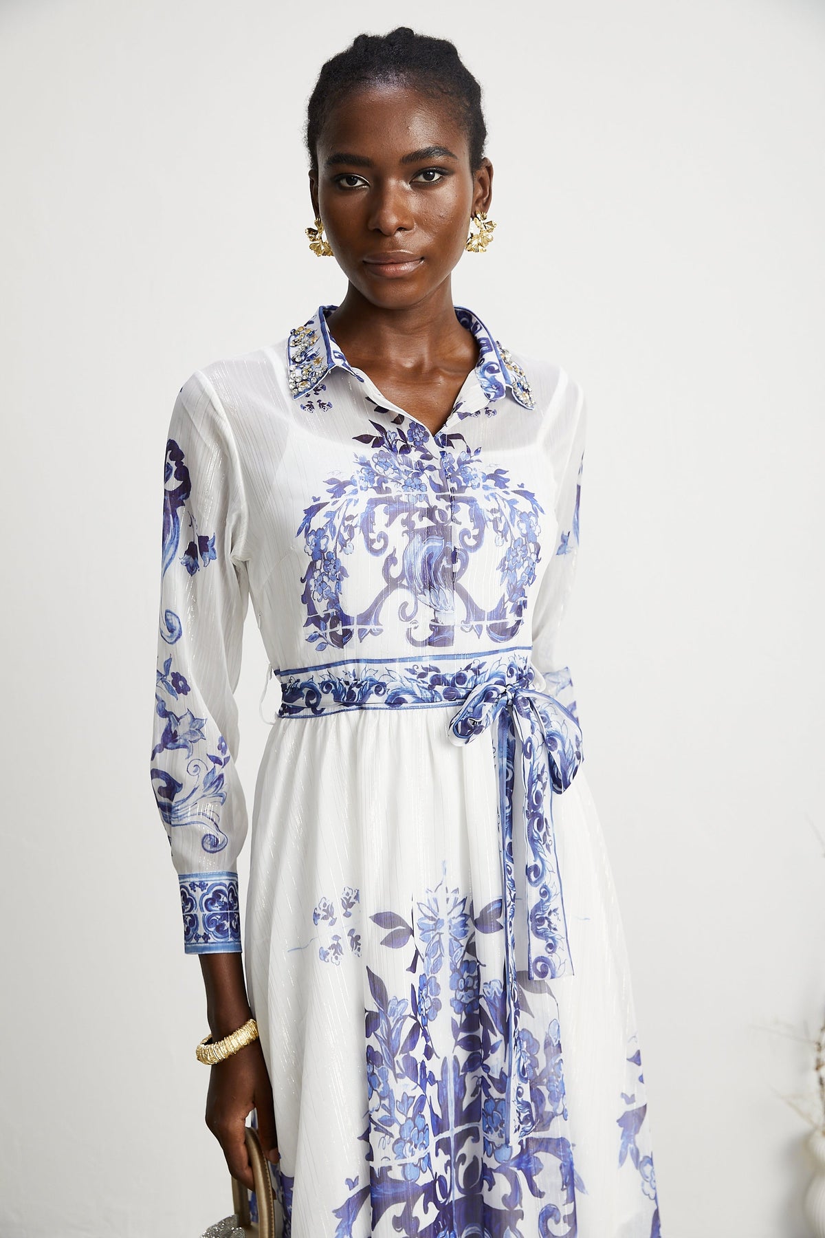 Isabelle pattern-print cinch-waist midi dress (Final Sale)