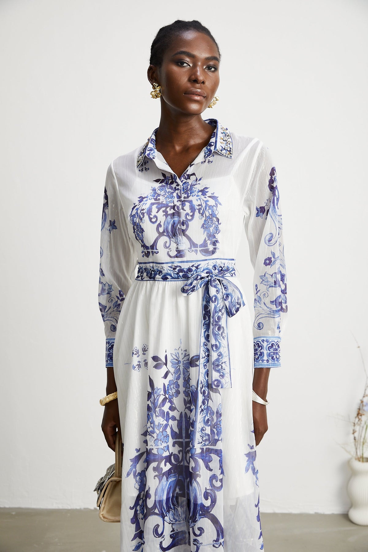 Isabelle pattern-print cinch-waist midi dress (Final Sale)