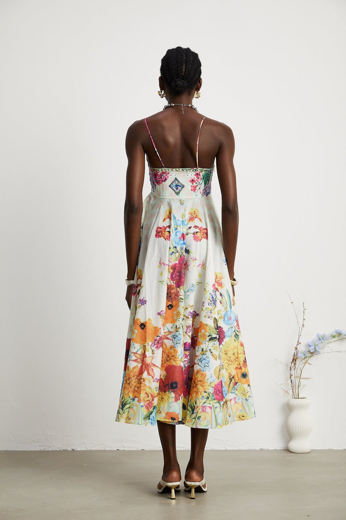 Sylvie tie-up floral-print midi dress