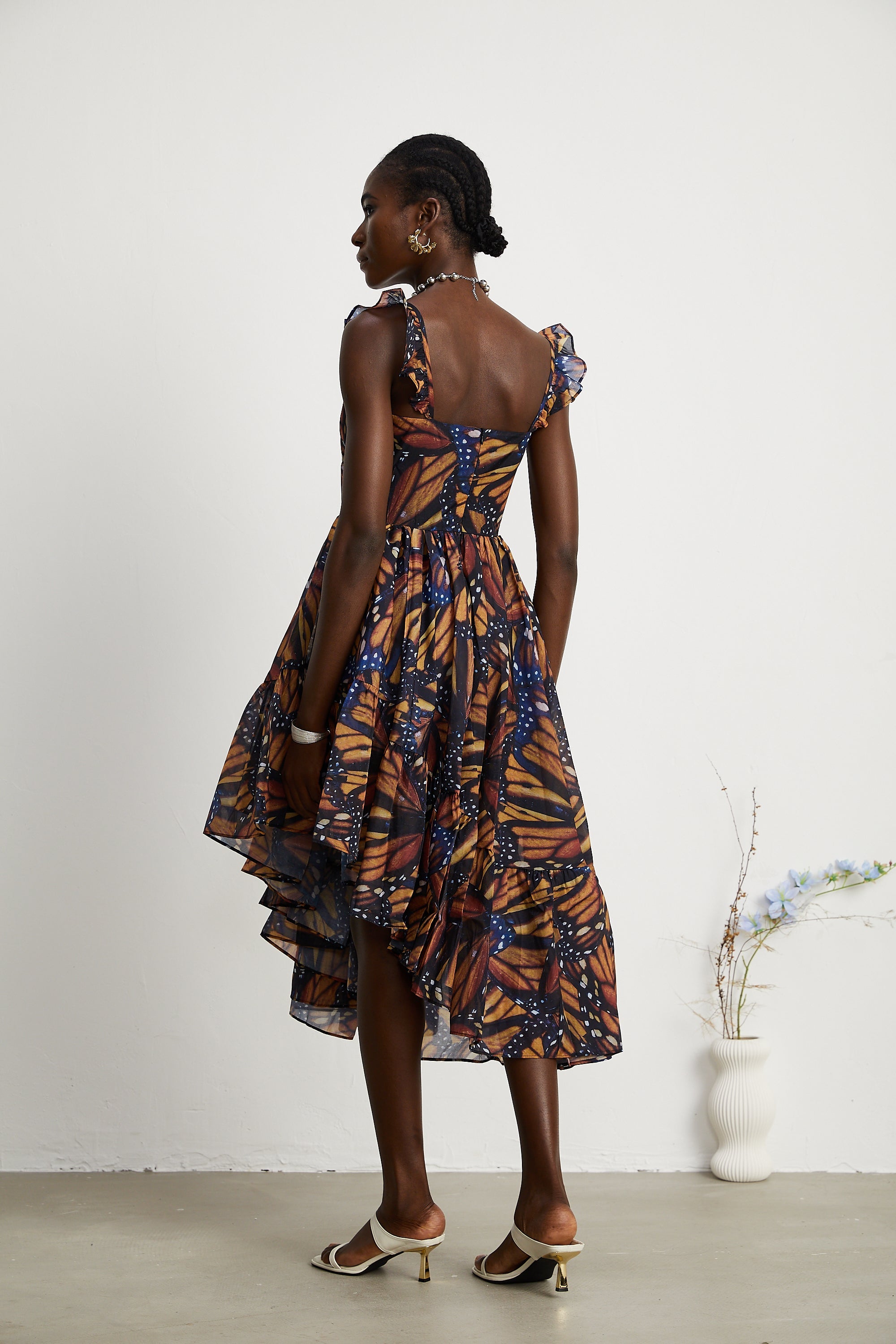 Coralie butterfly-print asymmetrical midi dress (US Only)