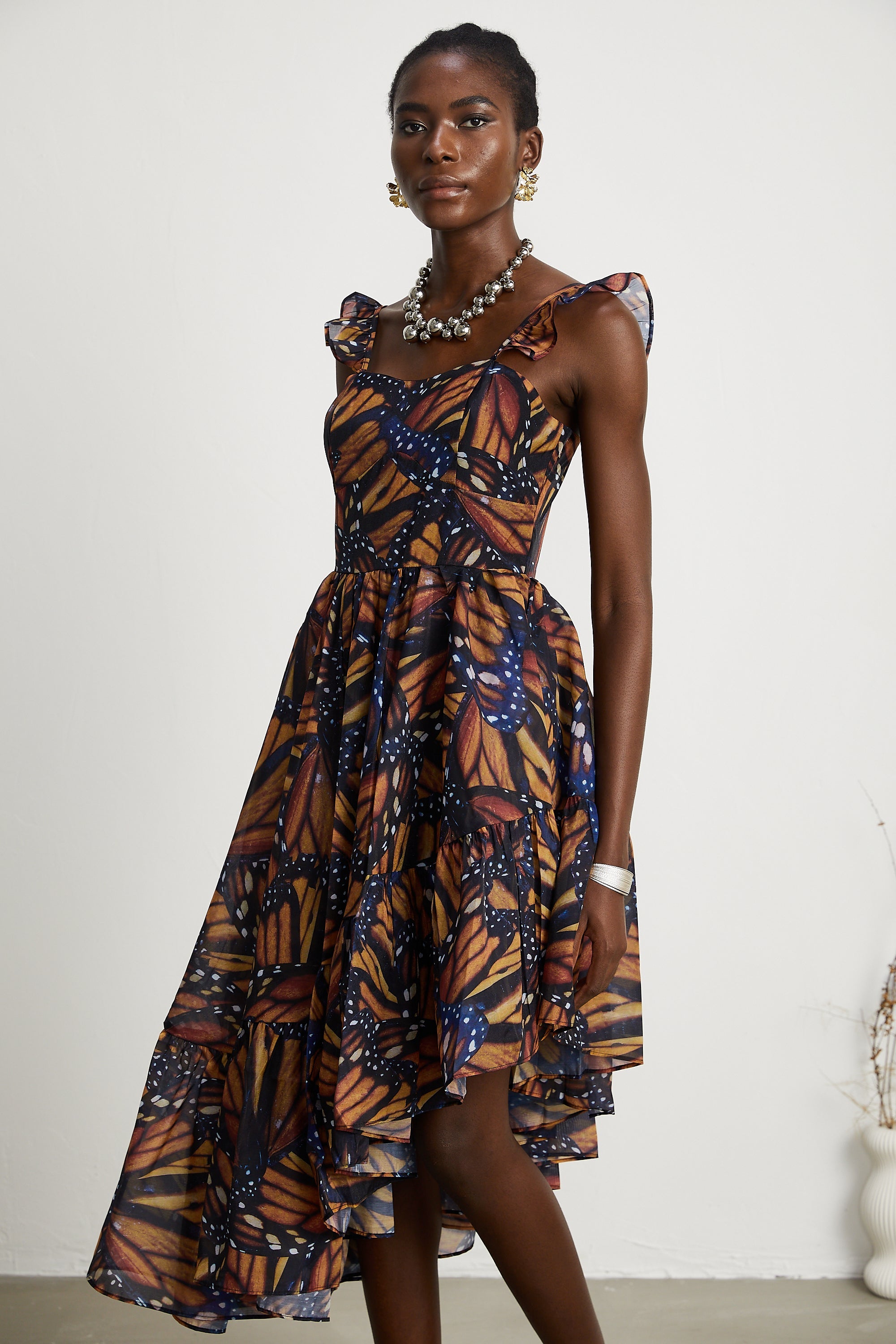 Coralie butterfly-print asymmetrical midi dress (US Only)