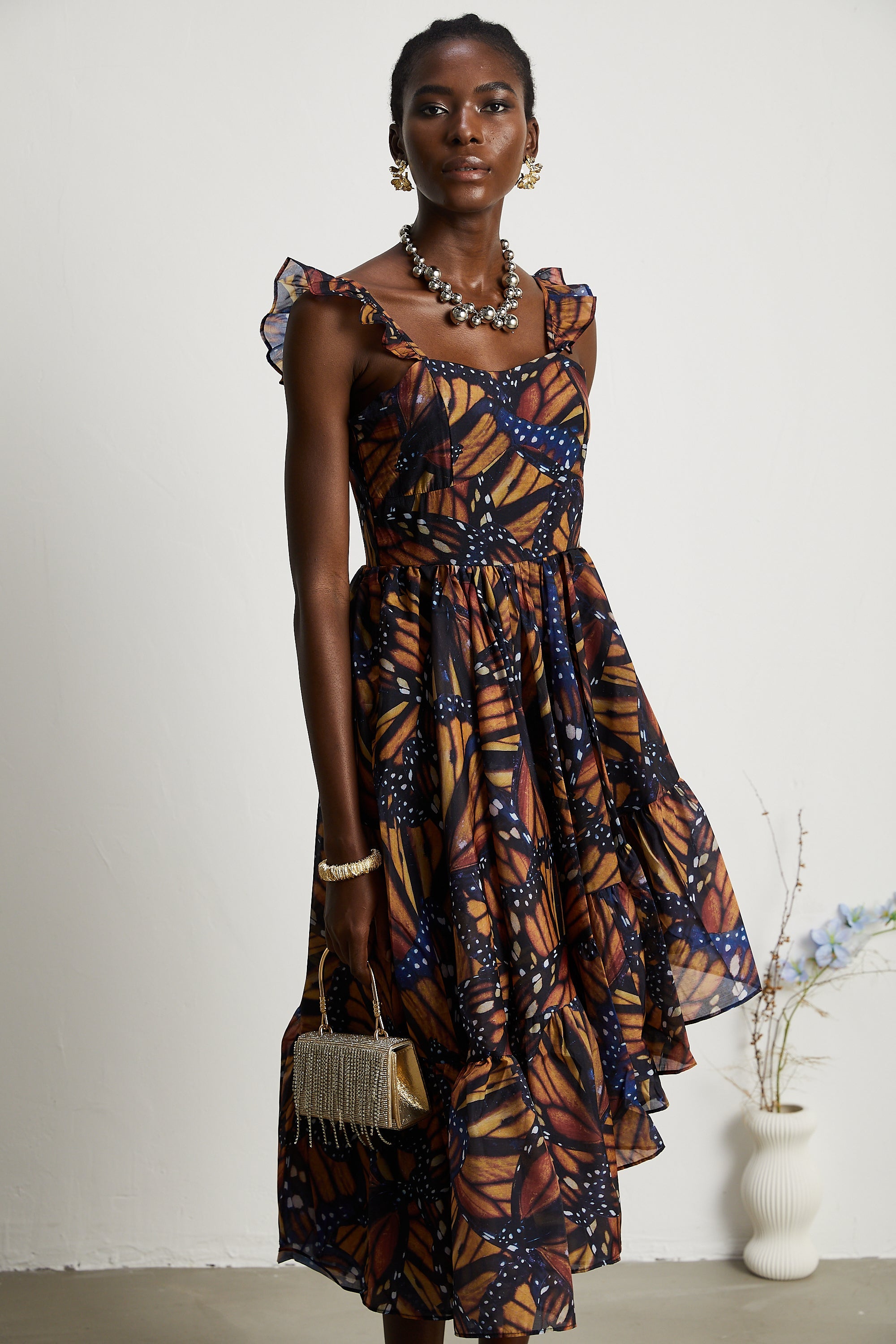 Coralie butterfly-print asymmetrical midi dress (US Only)