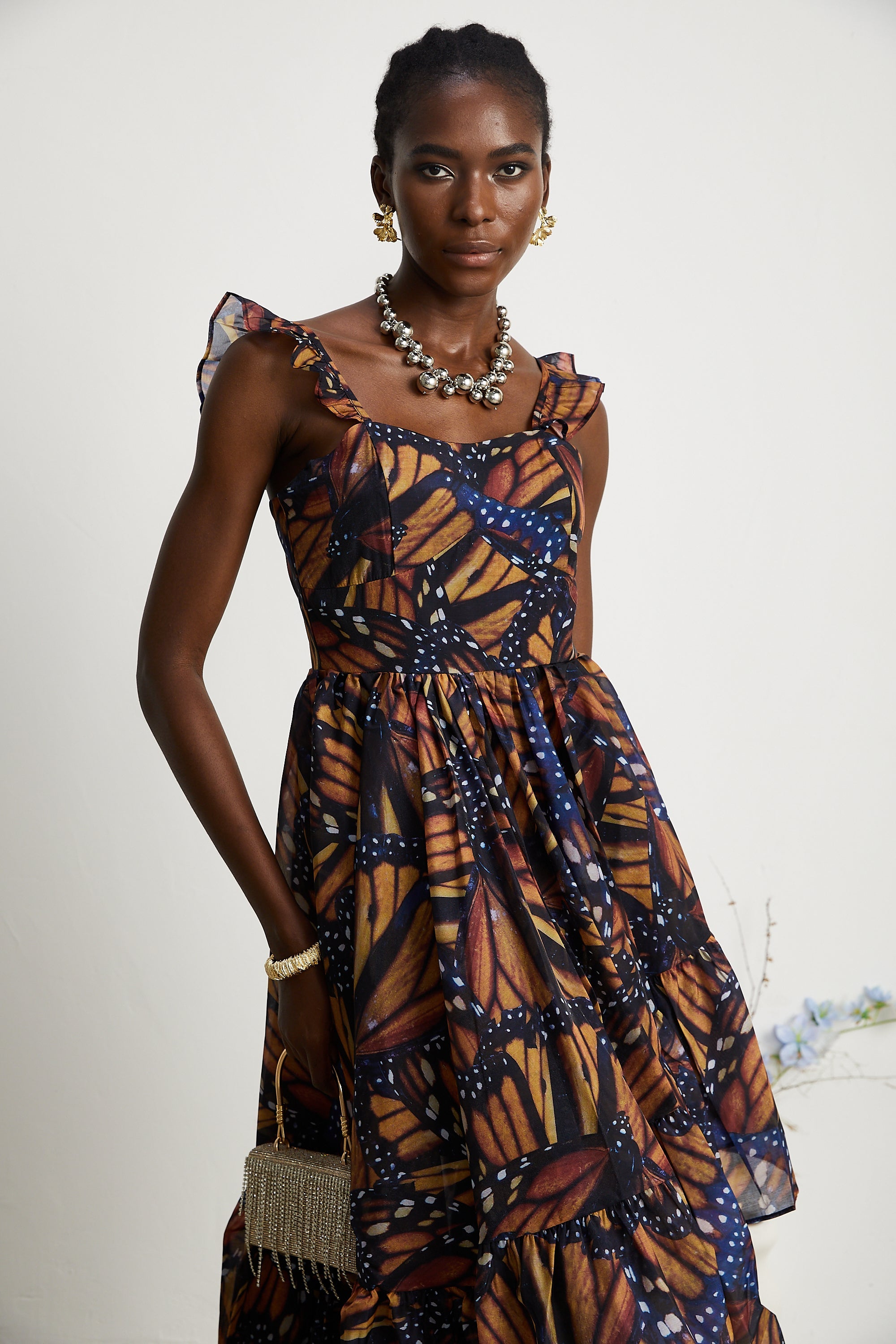 Coralie butterfly-print asymmetrical midi dress (US Only)