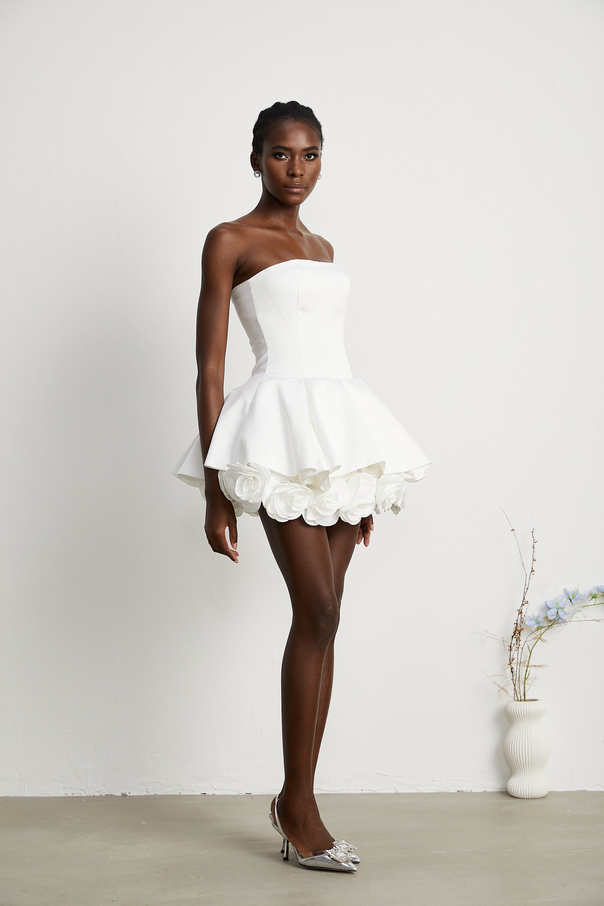 Lucie white petal-layered strapless corset mini dress (Final Sale-US Only)