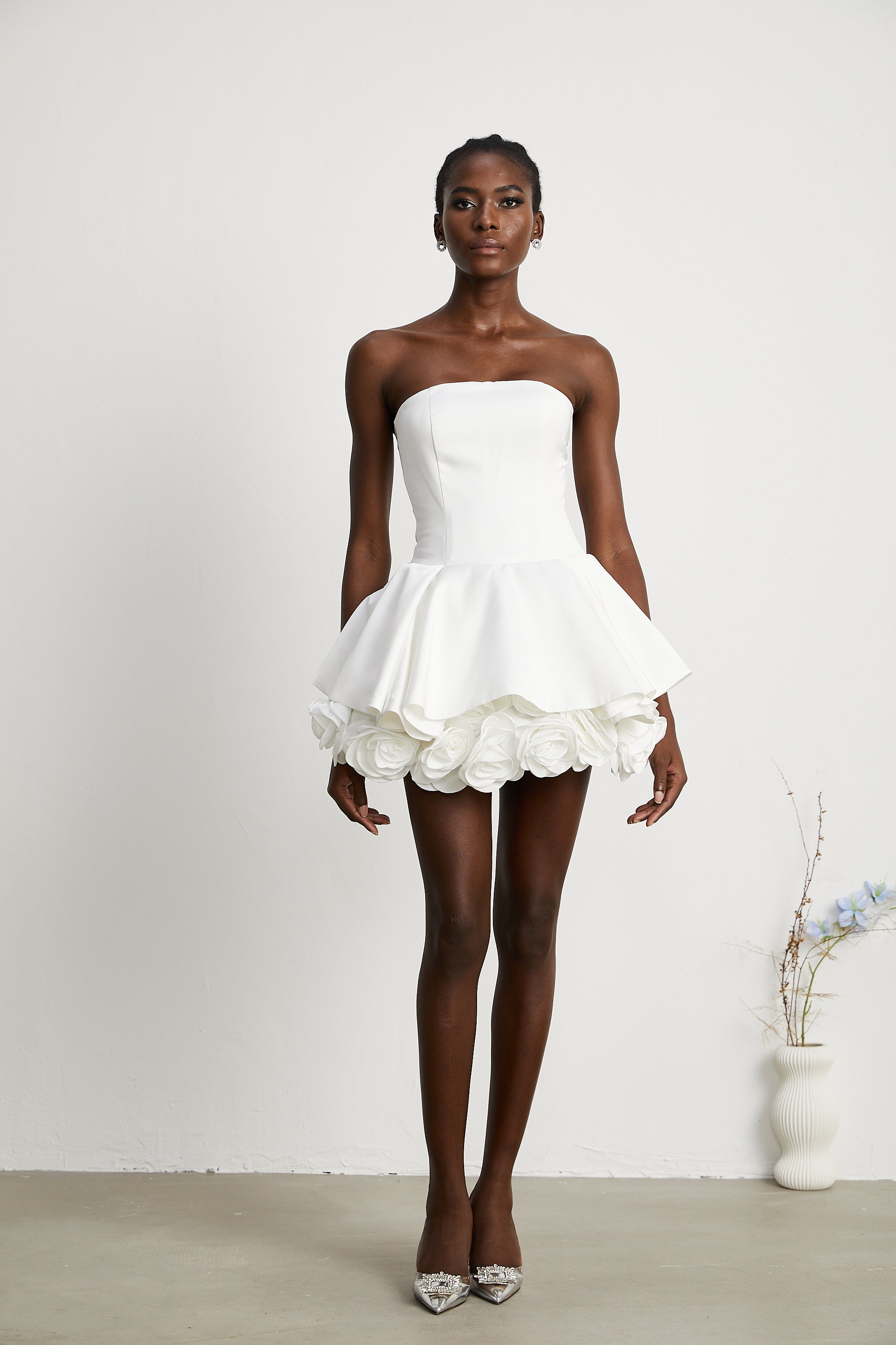 Lucie white petal-layered strapless corset mini dress (Final Sale-US Only)