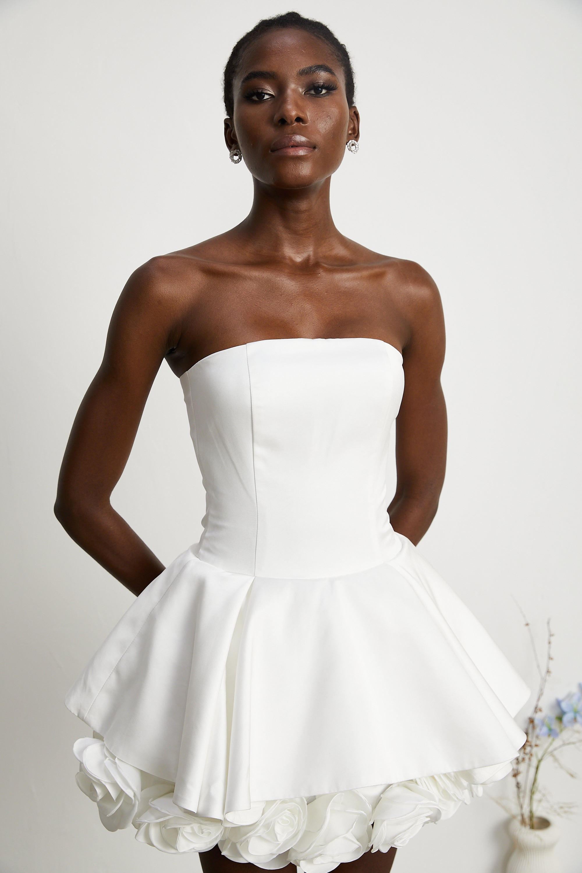 Lucie white petal-layered strapless corset mini dress (Final Sale-US Only)