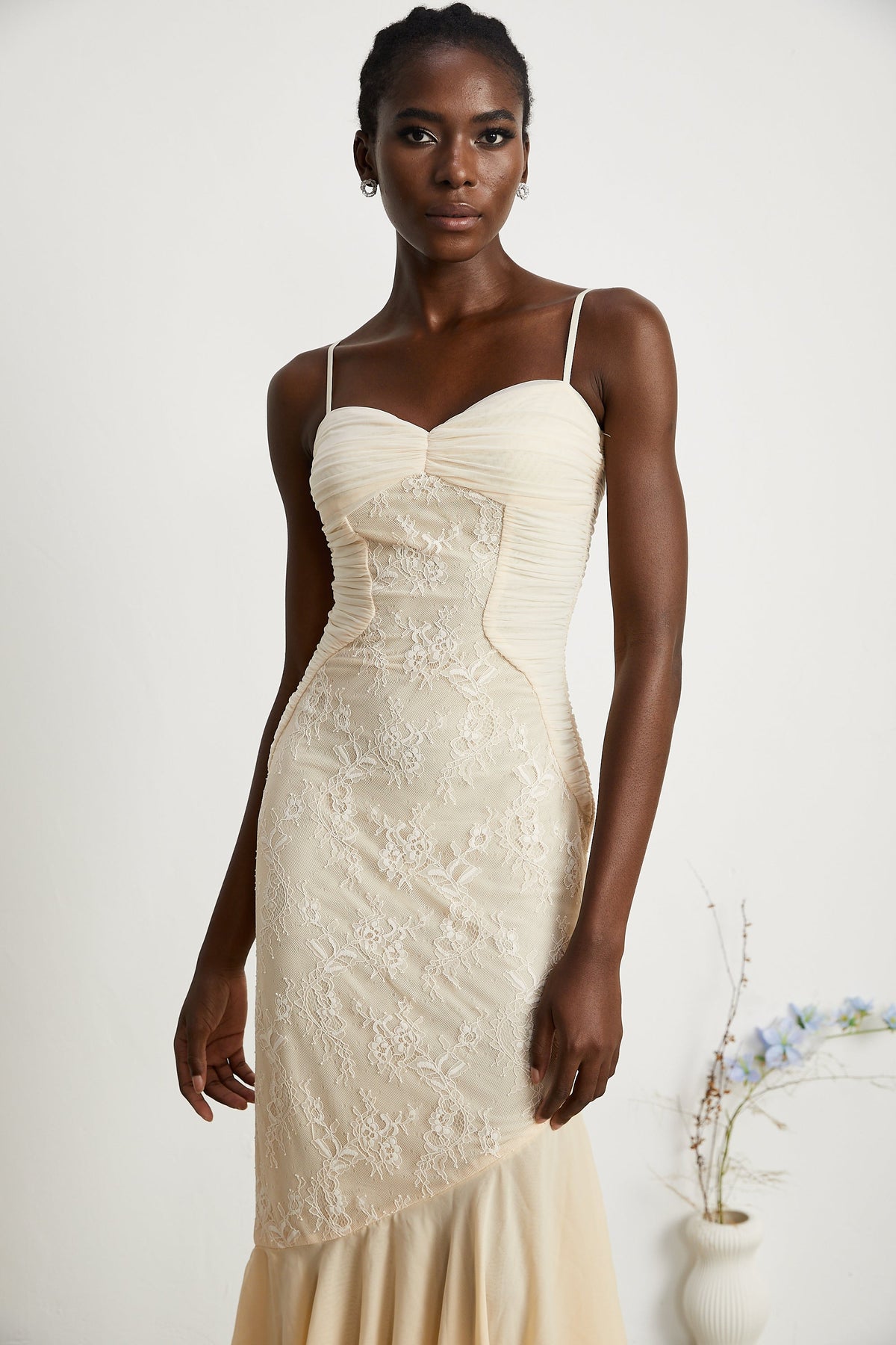Audrey chiffon & lace midi dress