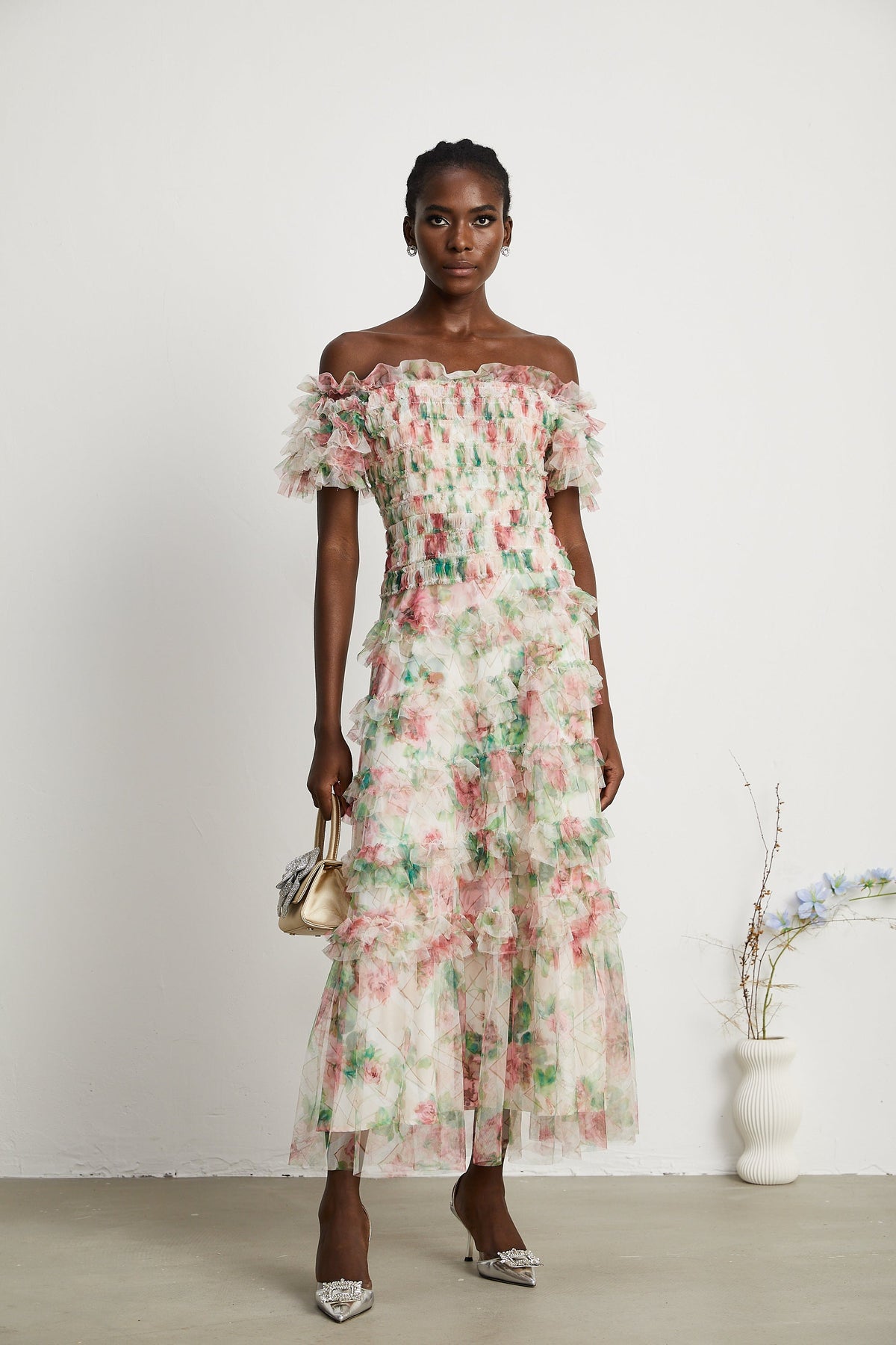 Suzette floral-print tiered midi dress