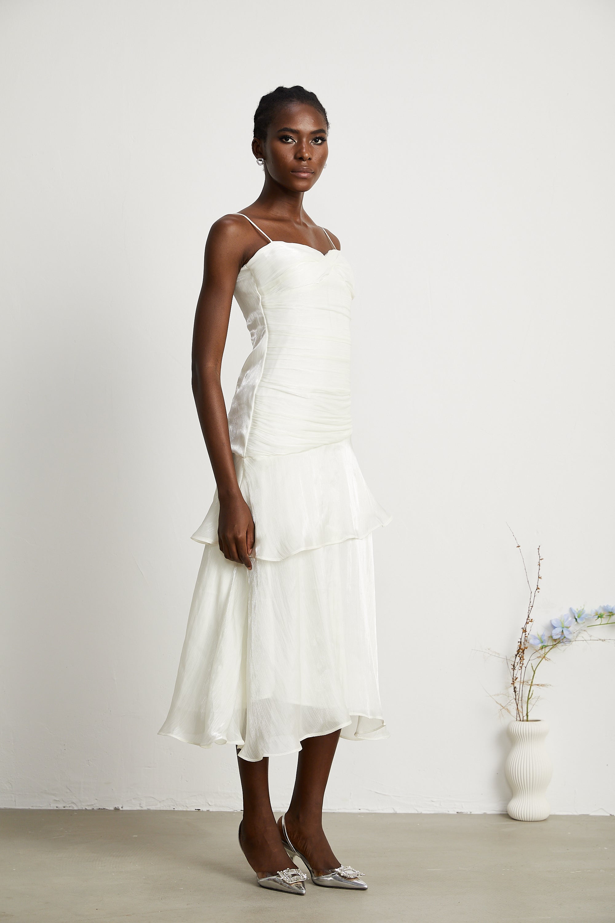 Bérénice layered flounce-hem midi dress (US Only)