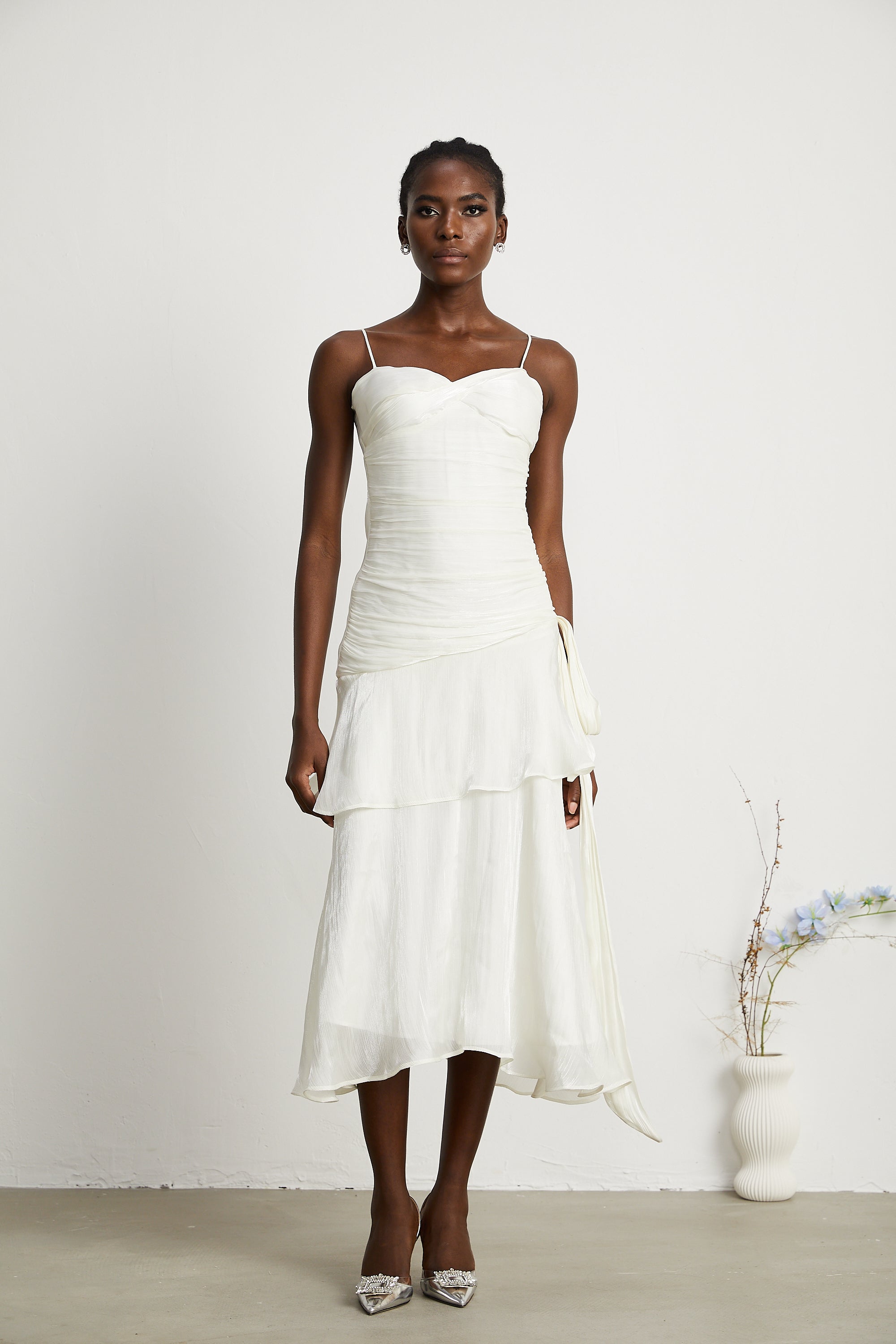 Bérénice layered flounce-hem midi dress (US Only)