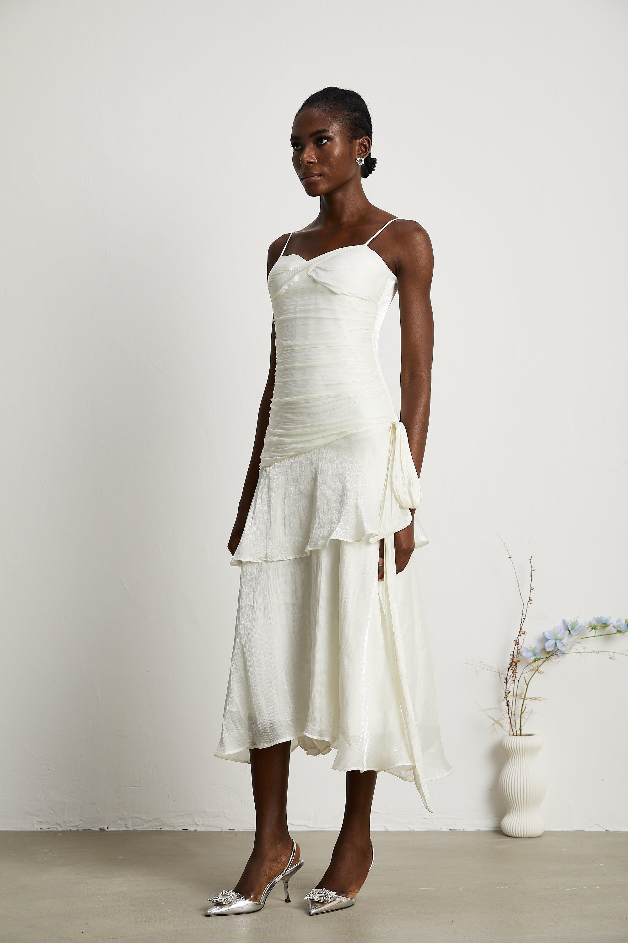Bérénice layered flounce-hem midi dress (US Only)