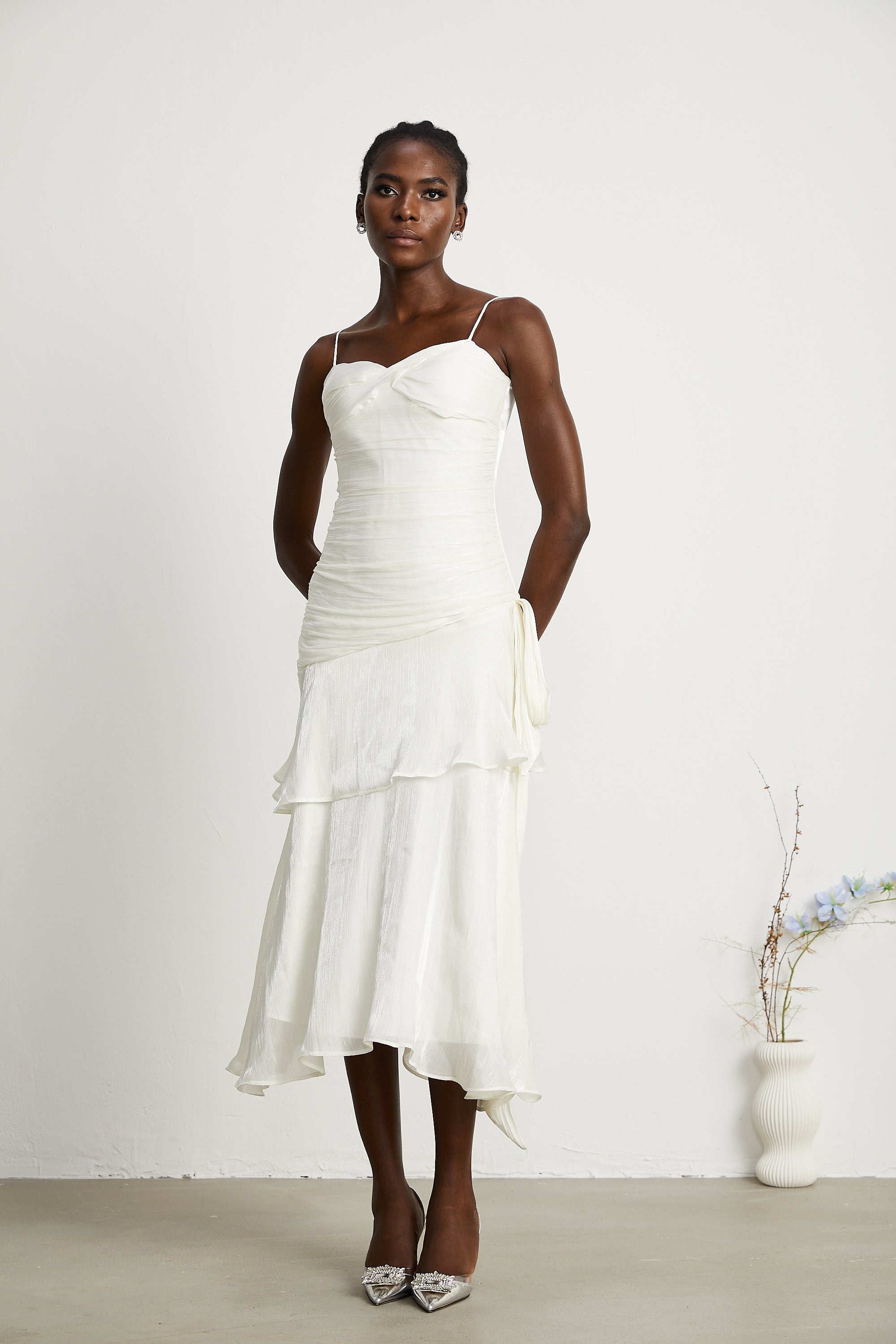 Bérénice layered flounce-hem midi dress (US Only)
