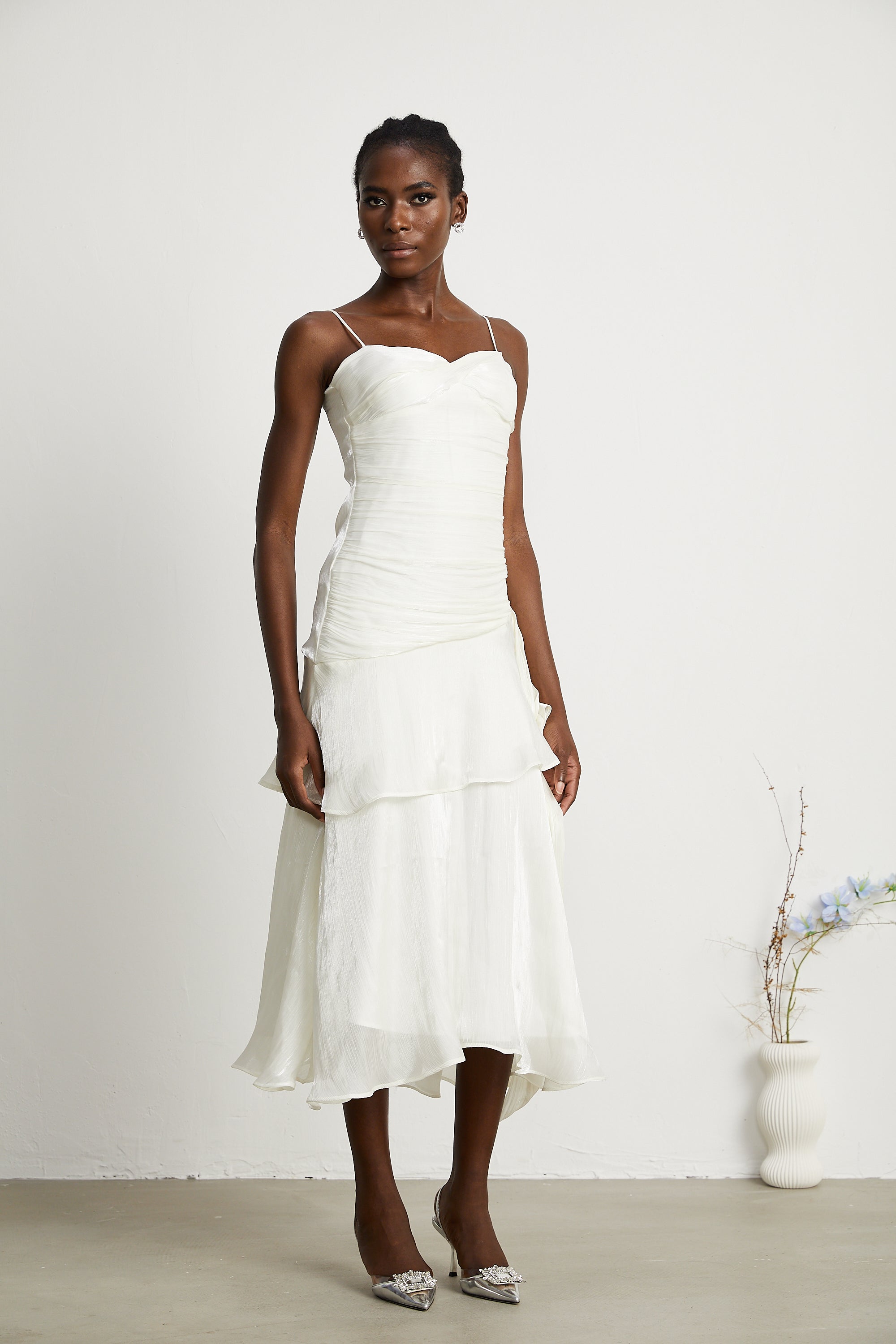 Bérénice layered flounce-hem midi dress (US Only)