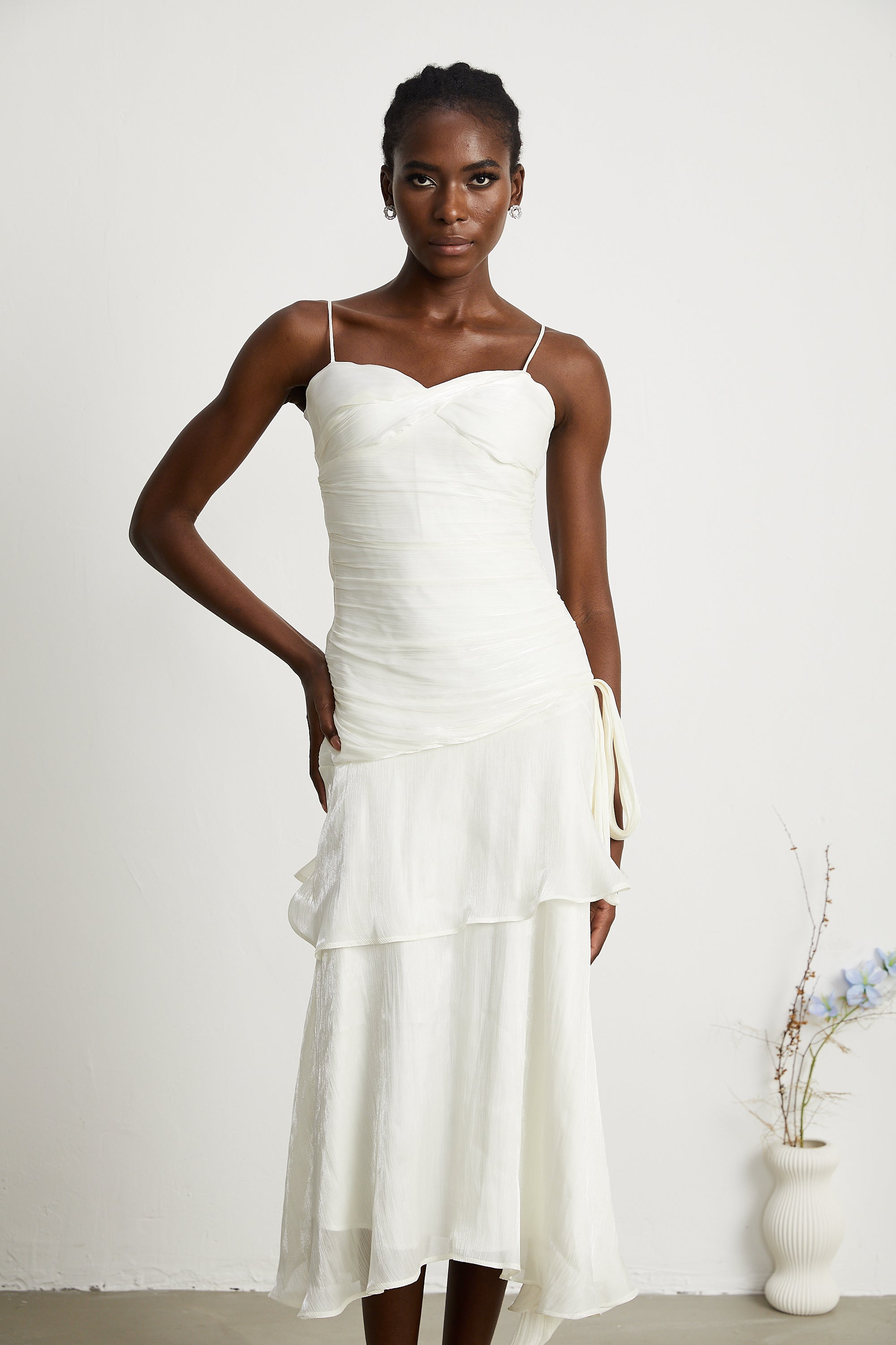 Bérénice layered flounce-hem midi dress (US Only)