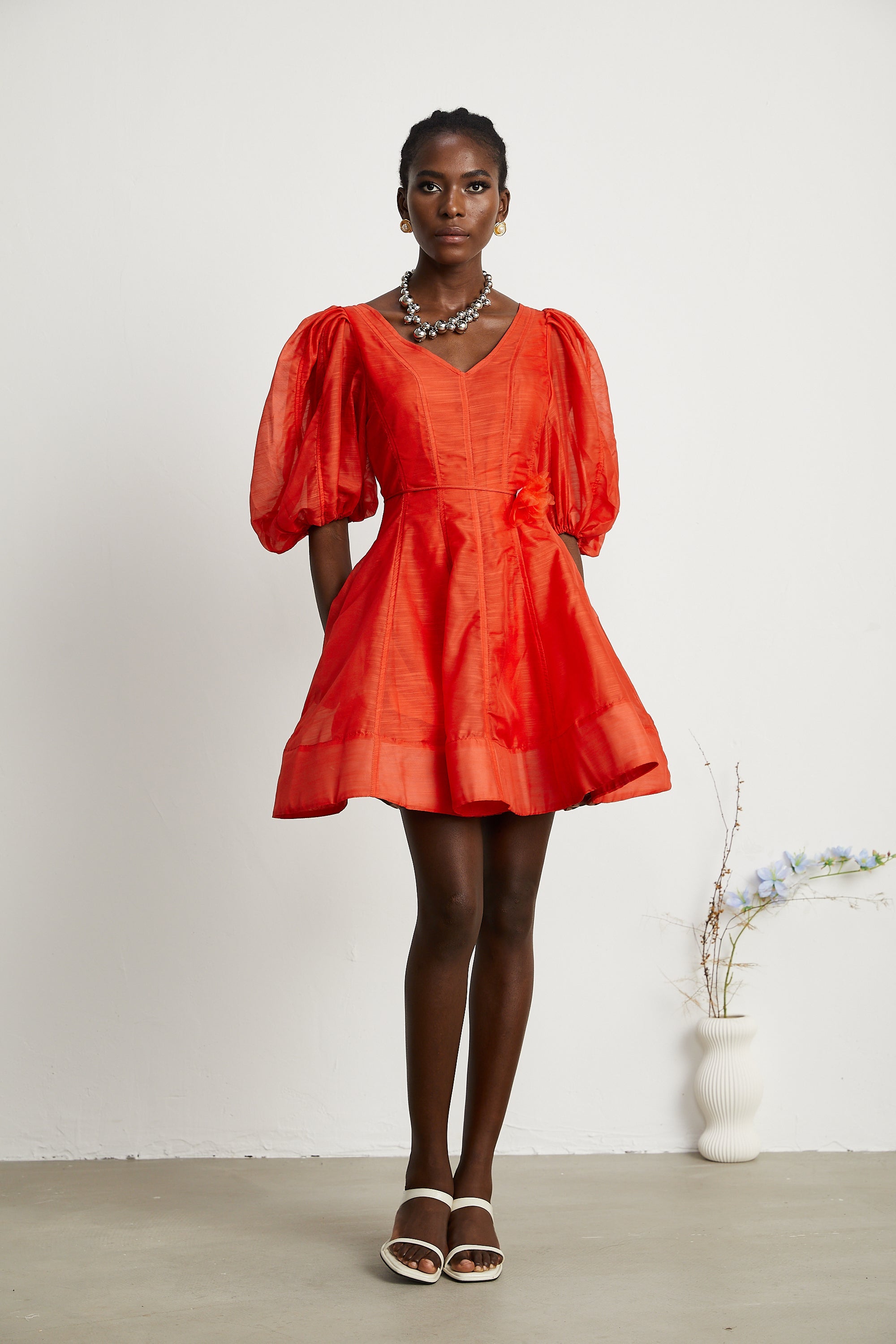 Allie puff-sleeved belted mini dress (US Only)