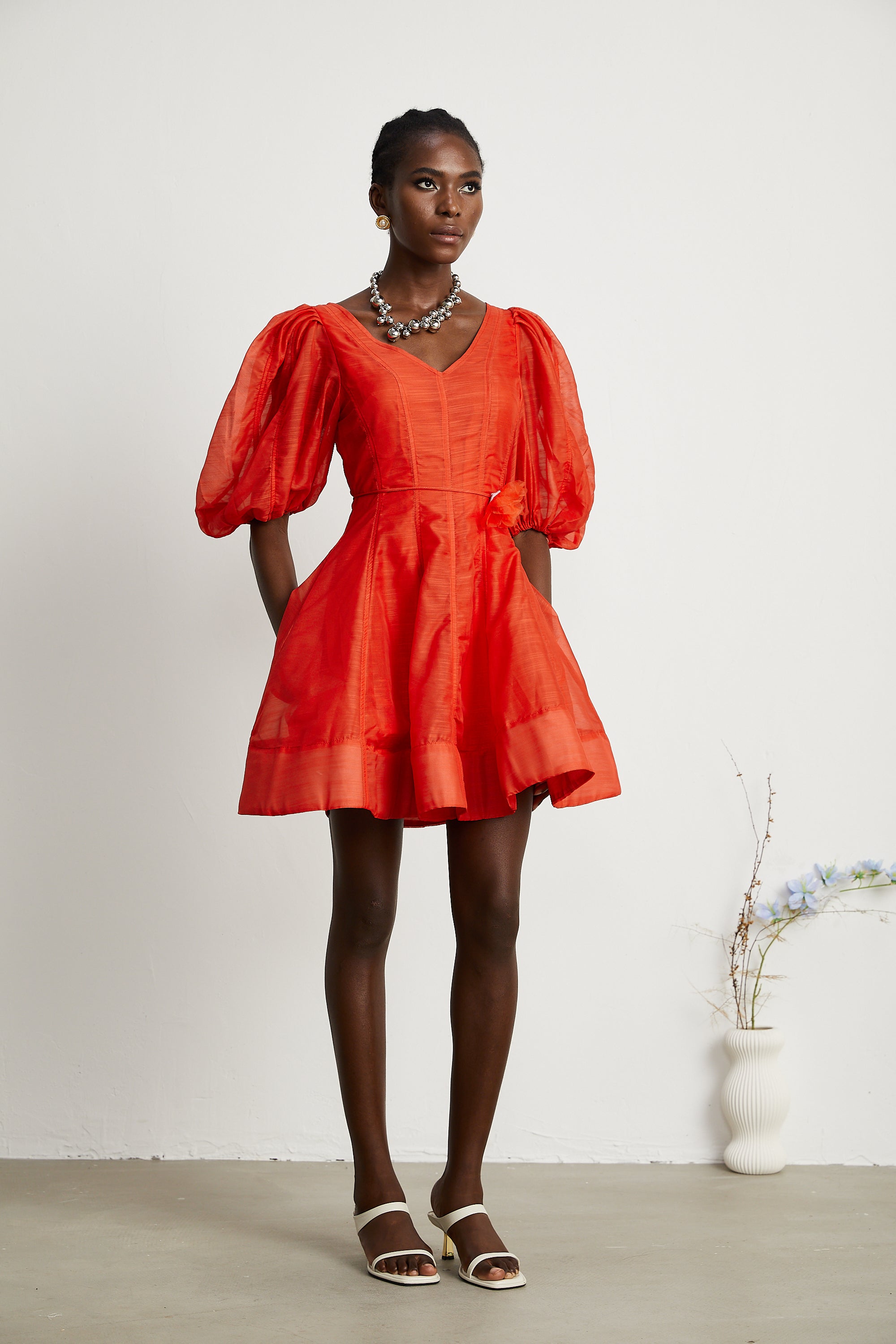 Allie puff-sleeved belted mini dress (US Only)